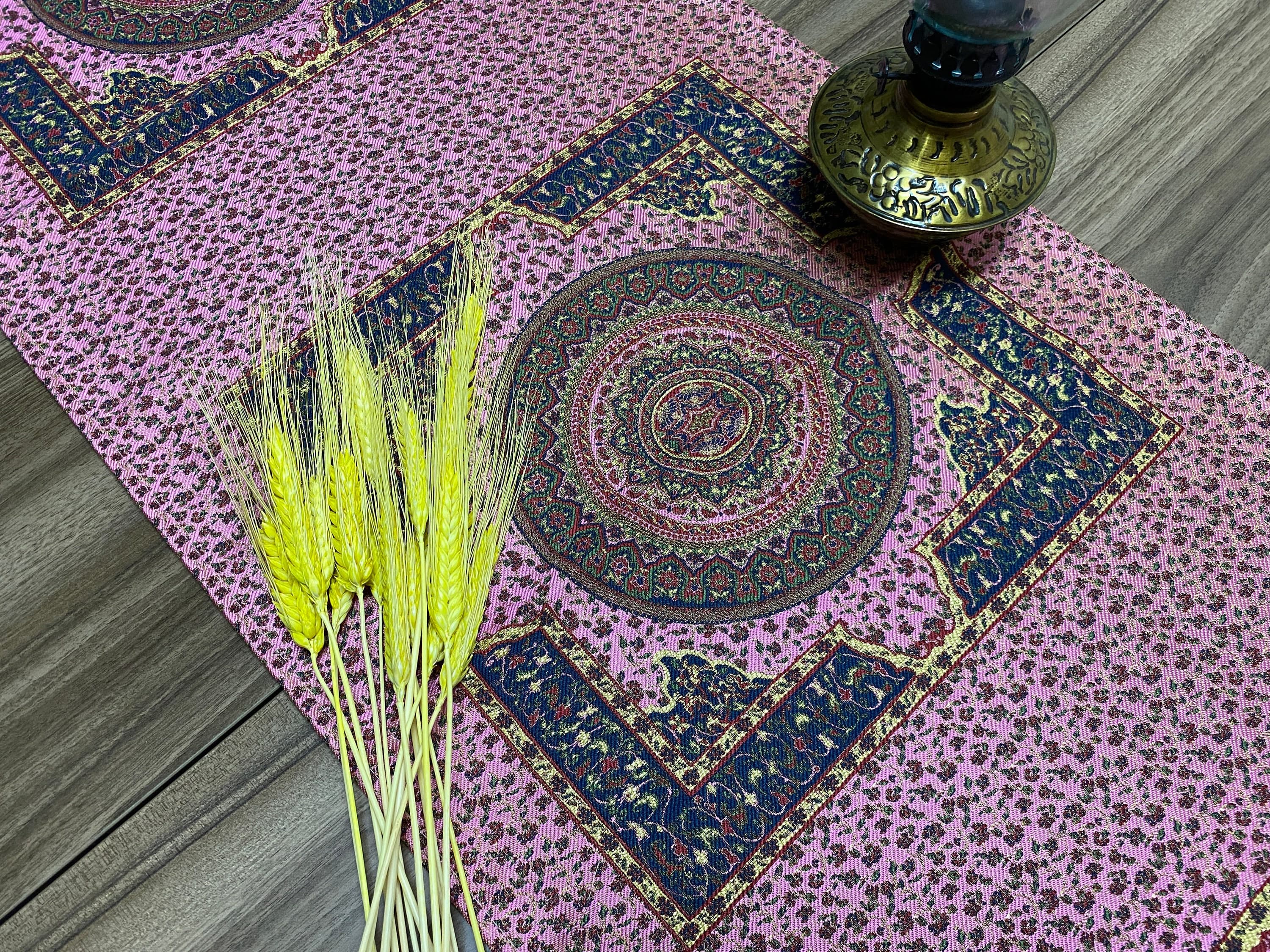Pink Ceramic Pattern Turkish Coffee Table Cloth Runner, Aztec Boho Wedding Oriental Table Runner, Blue Diner Table Runner, RNR293 - image 3