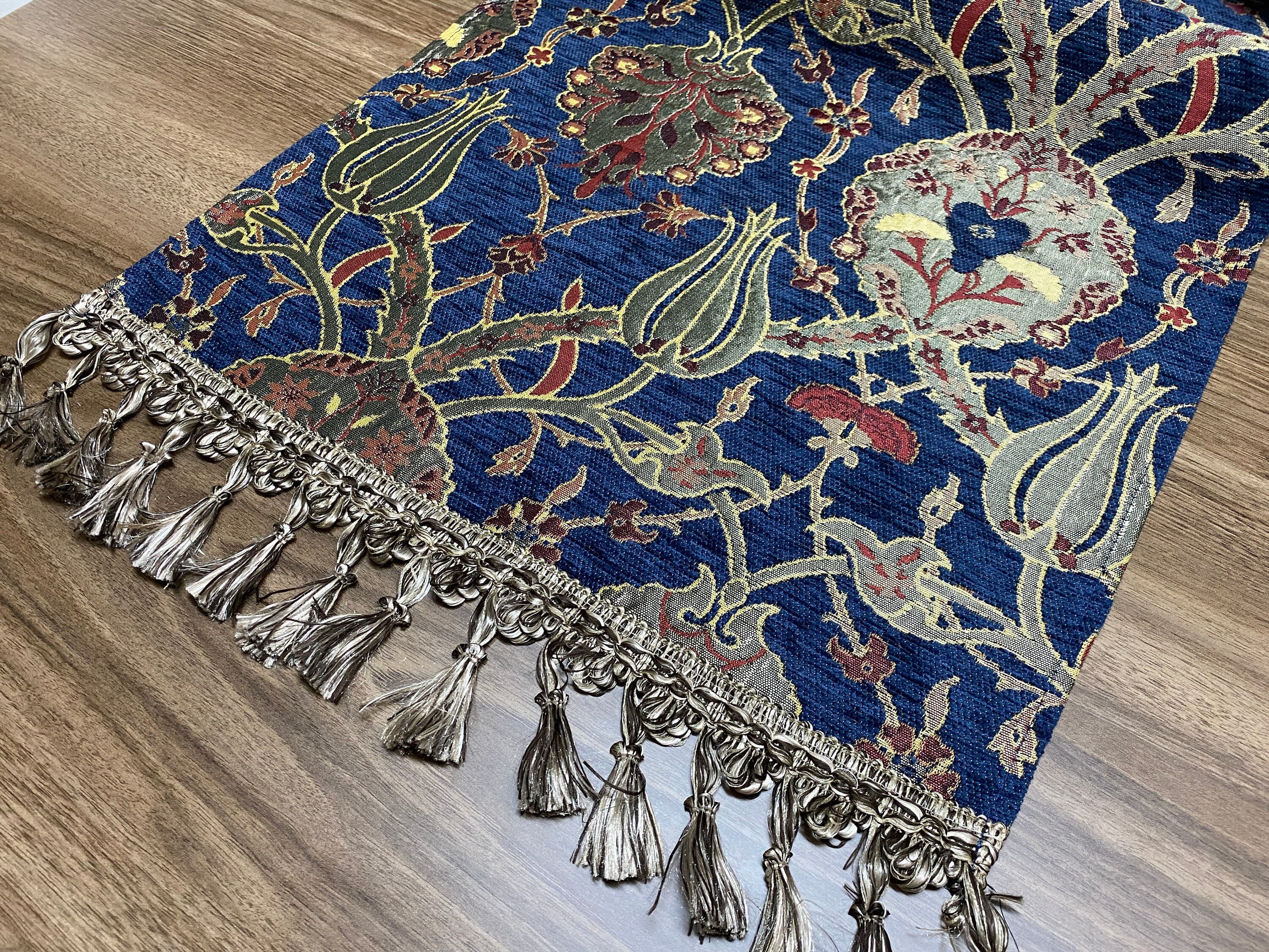 Dark Blue Turkish Coffee Table Cloth Runner, Tulip Floral Turkish Table Runner, Quality Feel Fabric, Diner Table Runner,   RNR237 - image 5