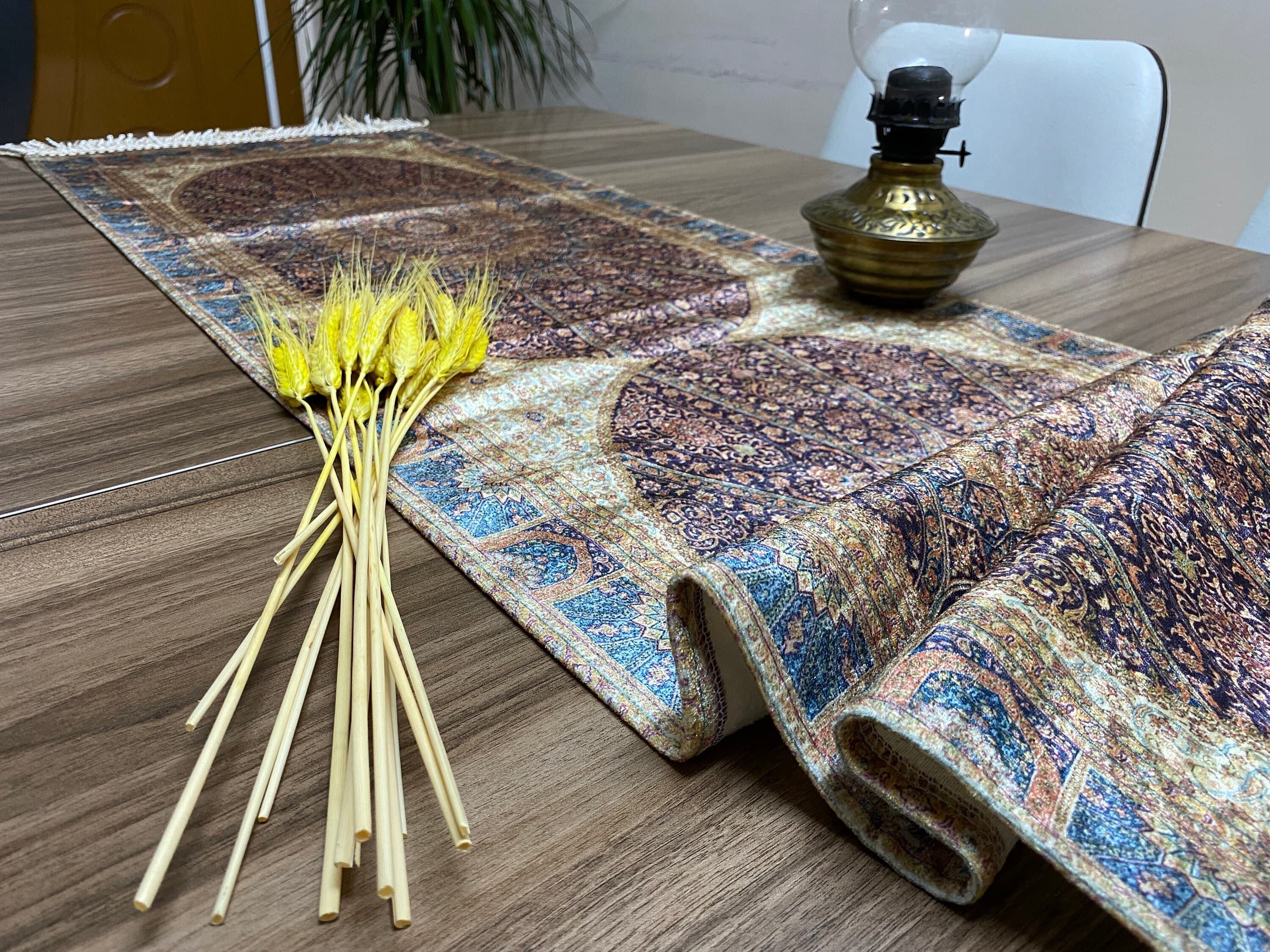 Green Mosaic Medallion Turkish Table Runner, Long Boho Wedding Table Decor, Farmhouse Rustic Table Runner, RNR362 - image 4