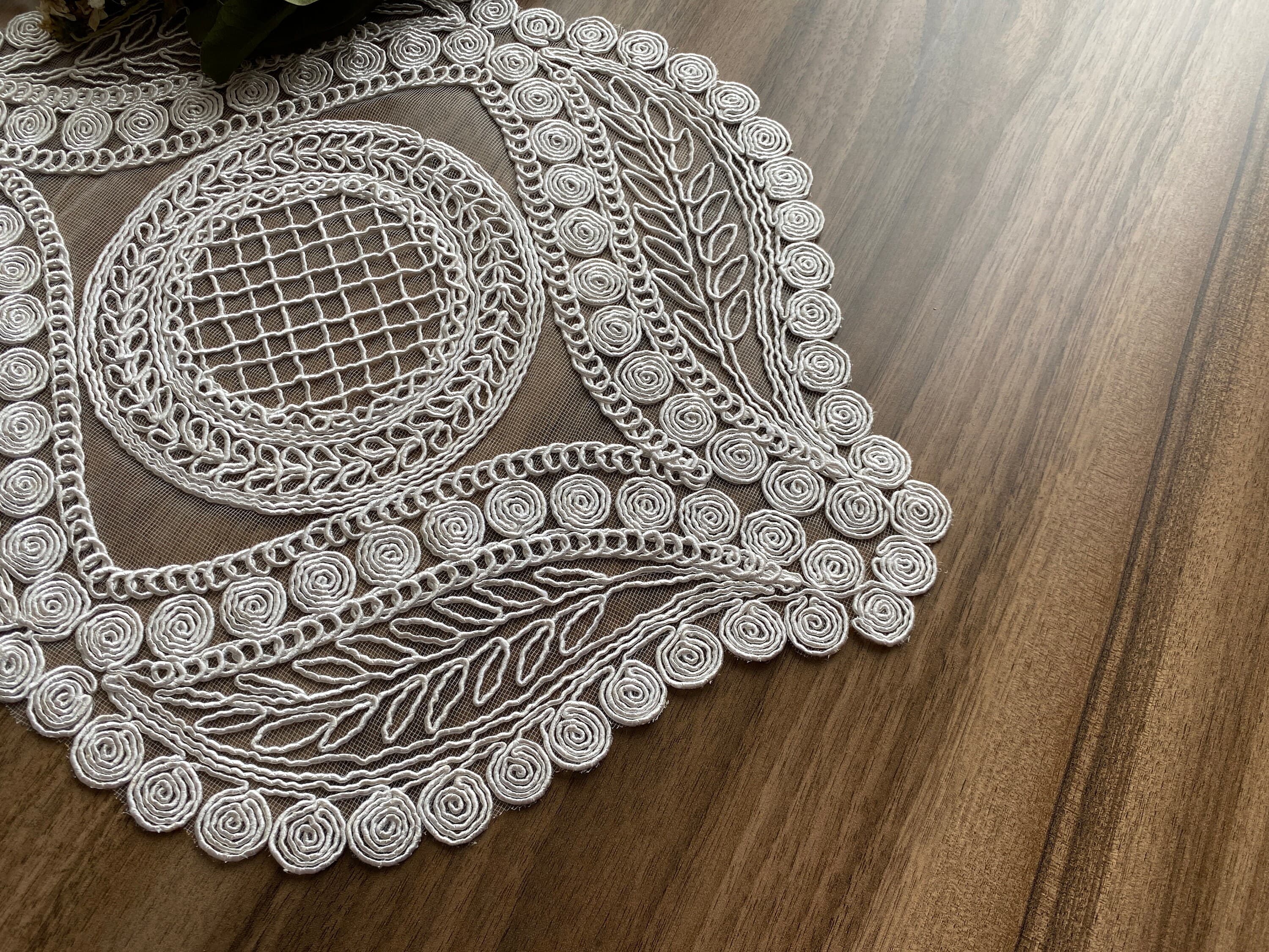 Cream French lace doily placemats, Vintage velvet lace placemats, Dainty lace doily mats, Delicate Antique style lace doily mats,  LC203 - image 4