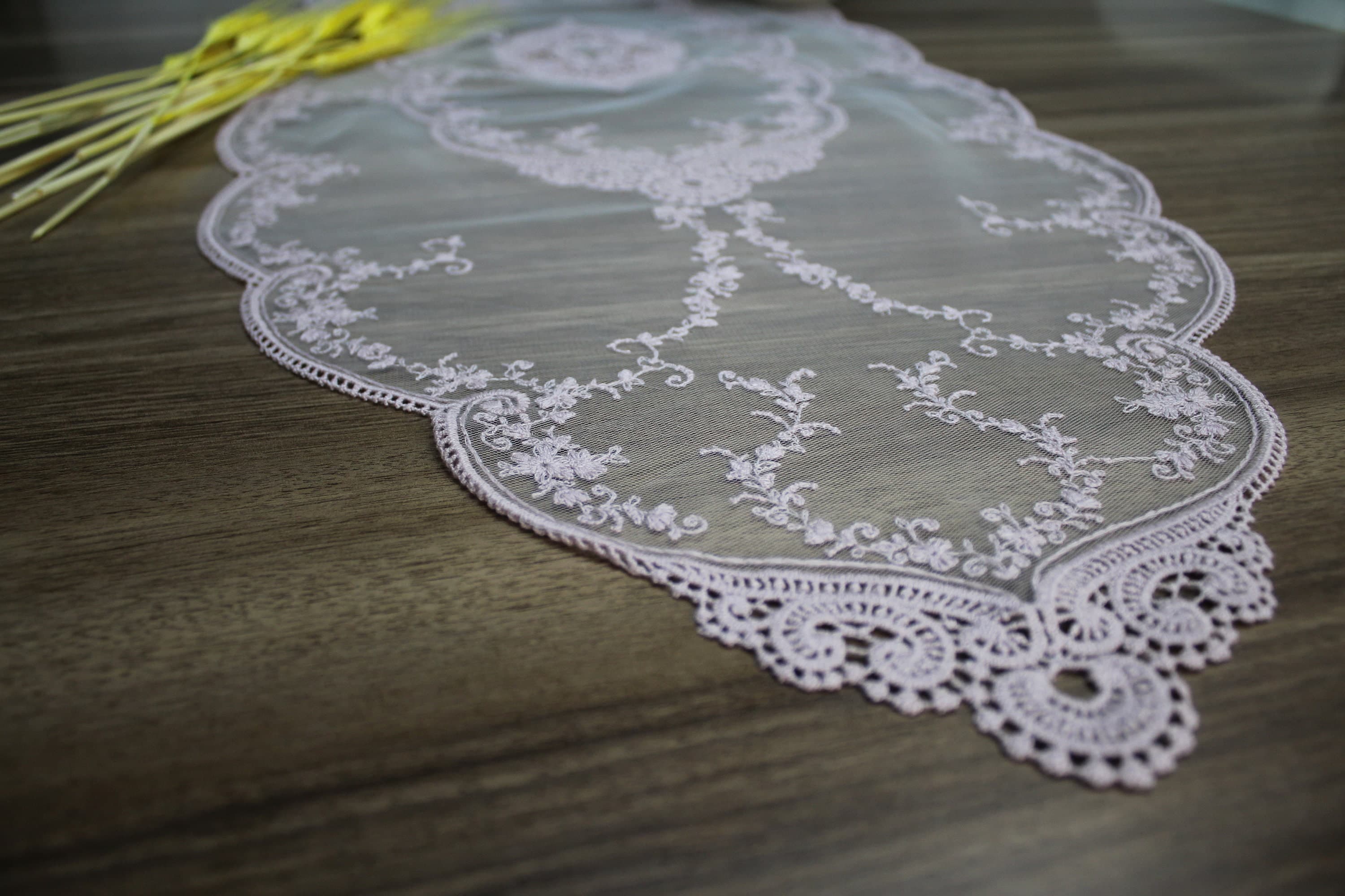 Pink French Lace Table Runner, Vintage Style French Tablecloth For Wedding Table, Linen Table Runner, Wedding Table Linens,      LC129 - image 5