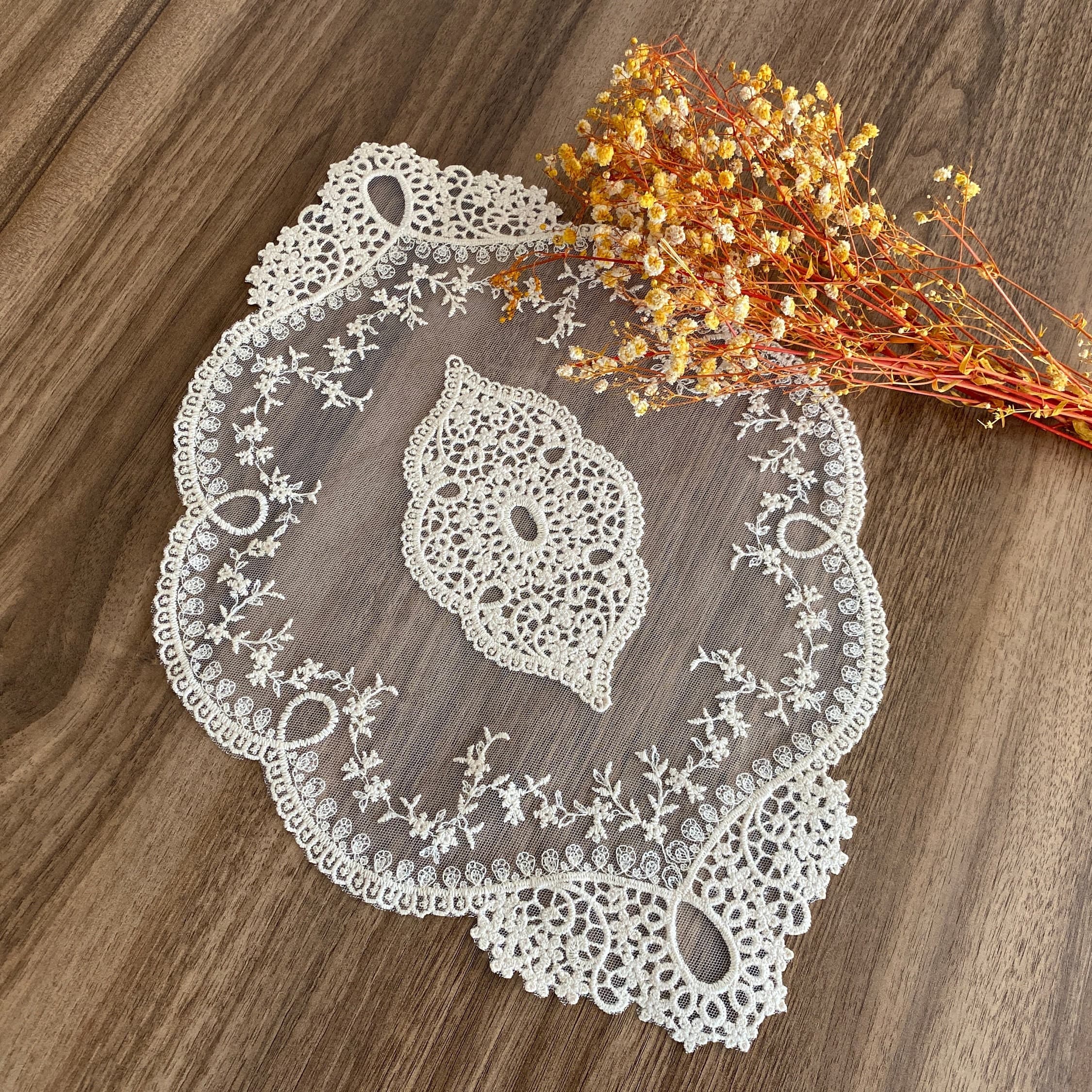 Cream Center Piece French Lace Oval Table Placemat, Lace Doily, Table Mat, Lace Tablecloth, France Lace Doily, Vintage Lace, LC159 - image 3