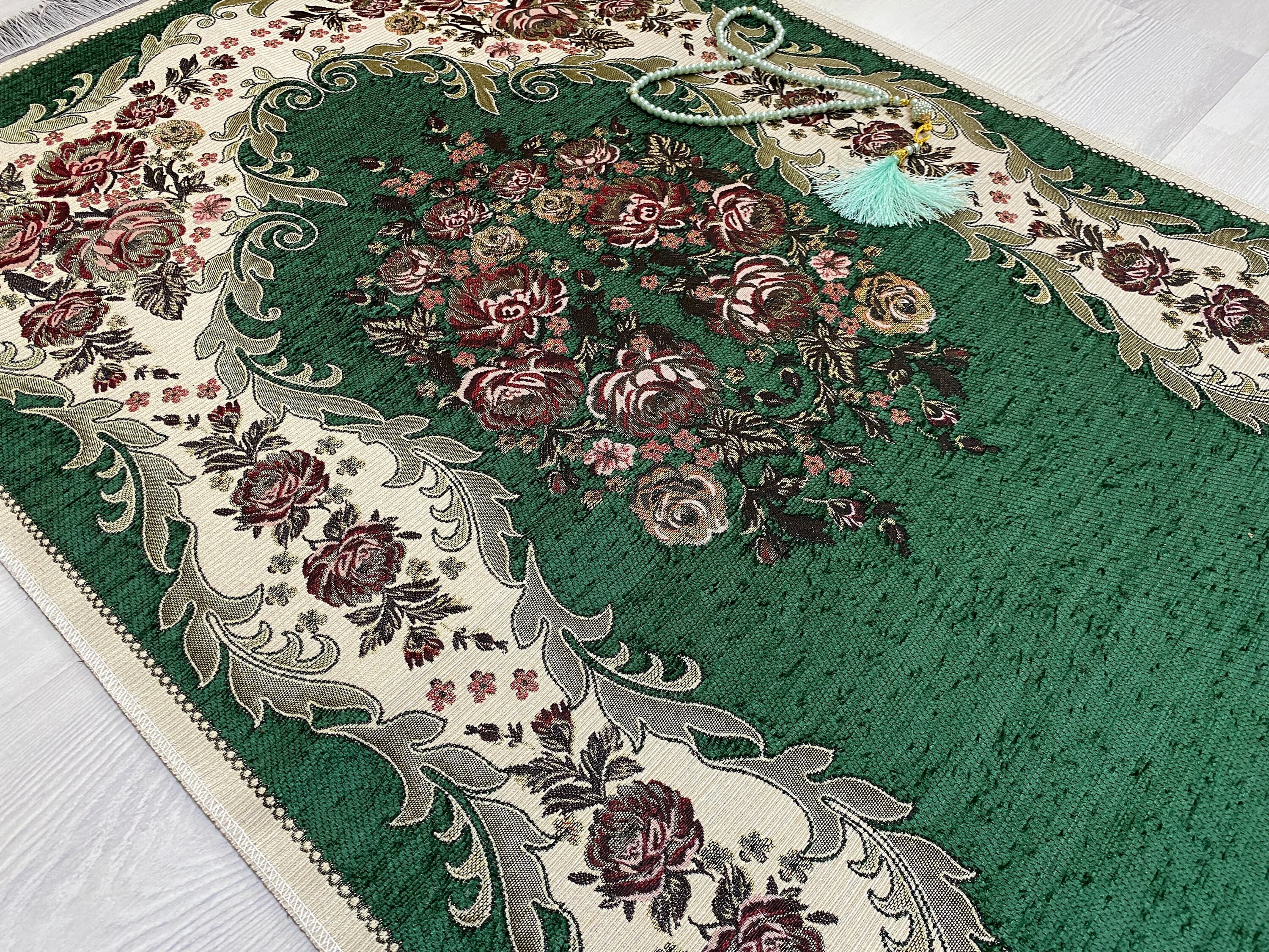 Dark Green Light  Prayer Mat, Sejadah Prayer Mat with Tasbeeh,Muslim Wedding Gift, Prayer Rug, Muslim Janamaz, Islamic Gift, RNR526 - image 5