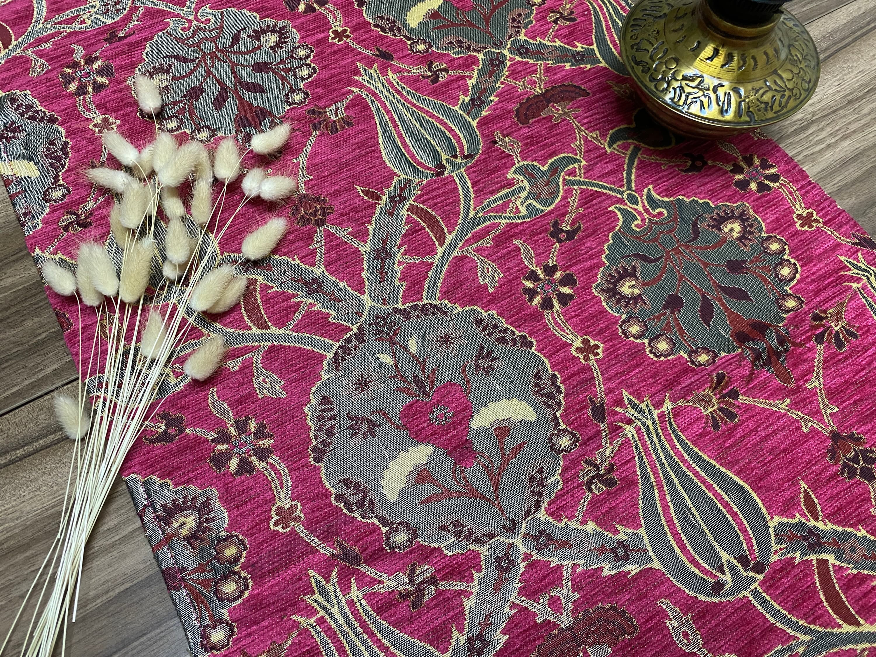 Fuchsia Tulip Pattern Mini Turkish Coffee Table Cloth Runner,  Home Boho Wedding Oriental Table Runner, Diner Table Runner, RNR327 - image 4