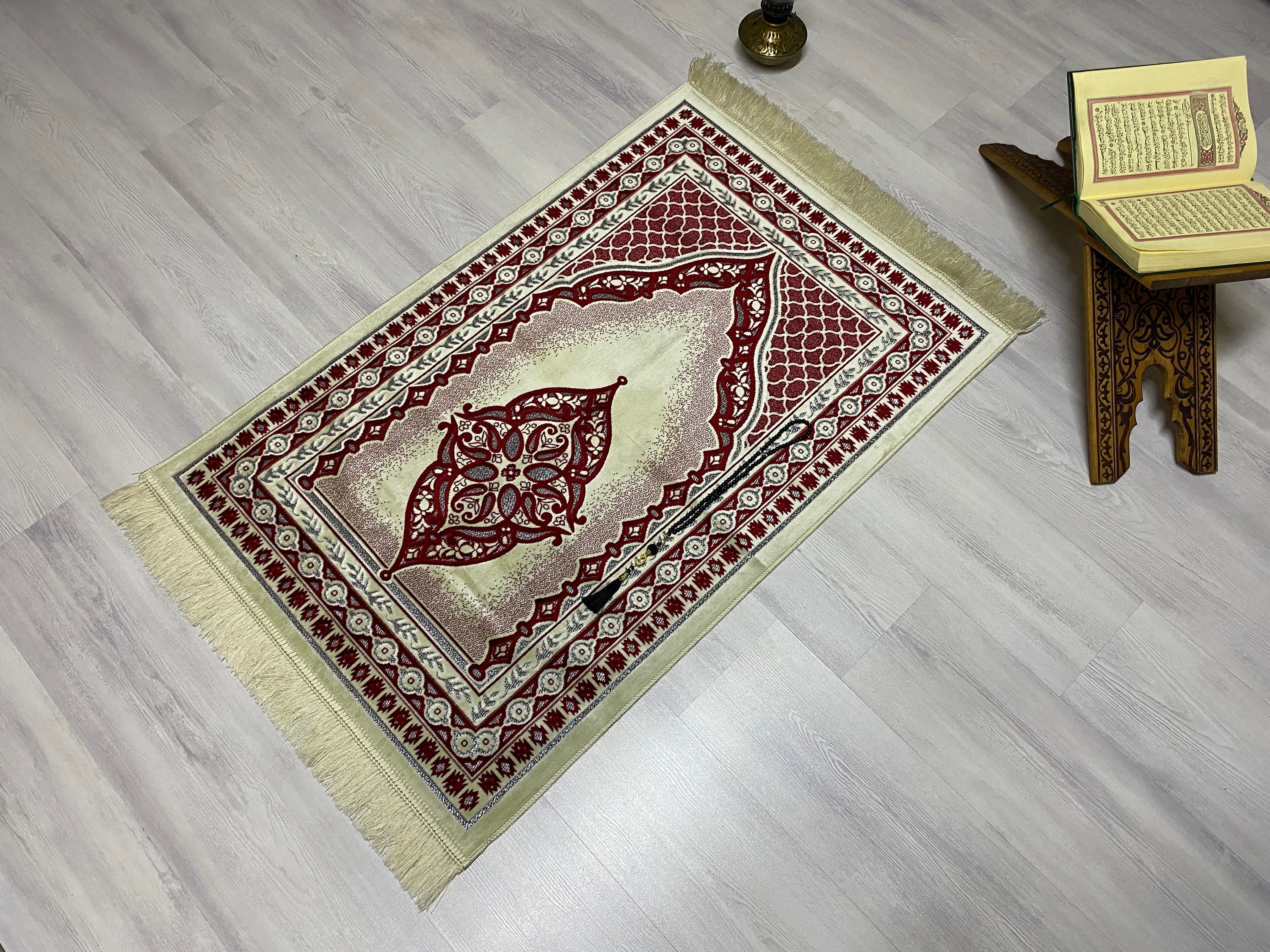 Soft Red Prayer Mat, Sejadah Prayer Mat with Tasbeeh,Muslim Wedding Gift, Prayer Rug, Muslim Janamaz, Islamic Gift, RNR509