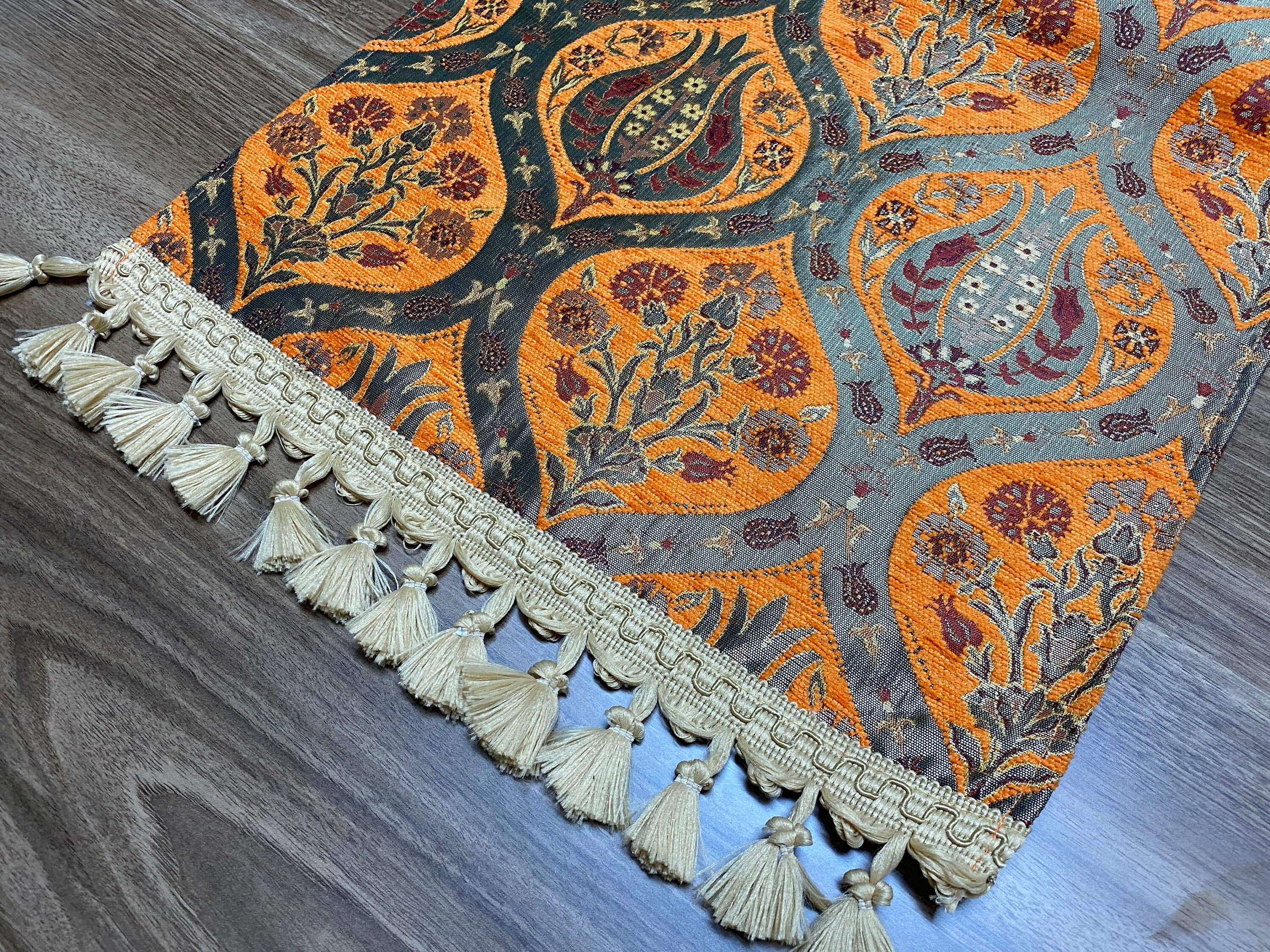 Orange Tulip Pattern Turkish Coffee Table Cloth Runner,  Carnation Boho Wedding Oriental Table Runner, Diner Table Runner Cloth, RNR265 - image 5