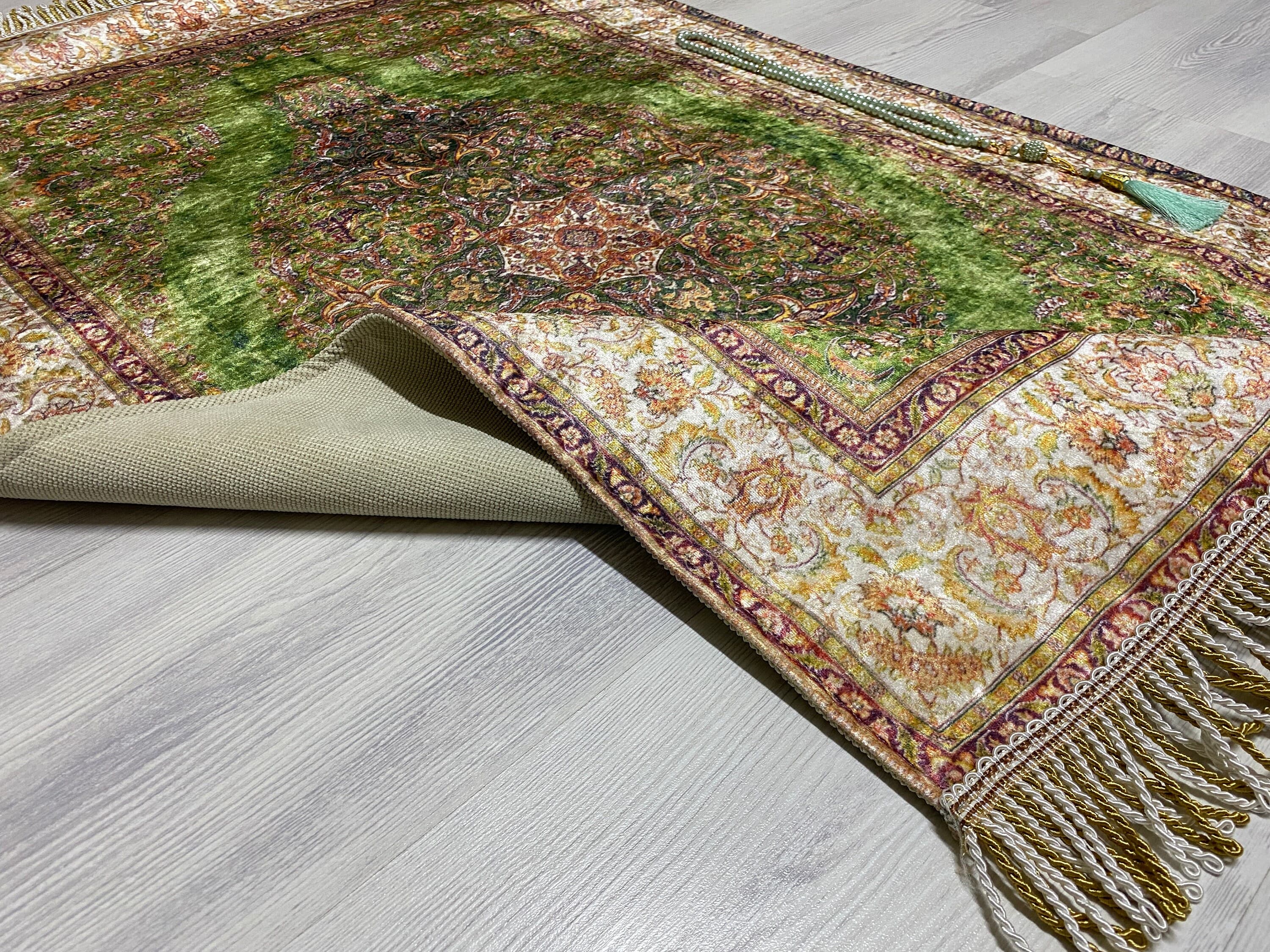 Pistachio Green Prayer Rug, Prayer Mat, Musallah Namaaz Islamic Gift, Eid Hajj Umrah Gift, Janamaz Sejedah Muslim Turkish Rug, RNR481 - image 5