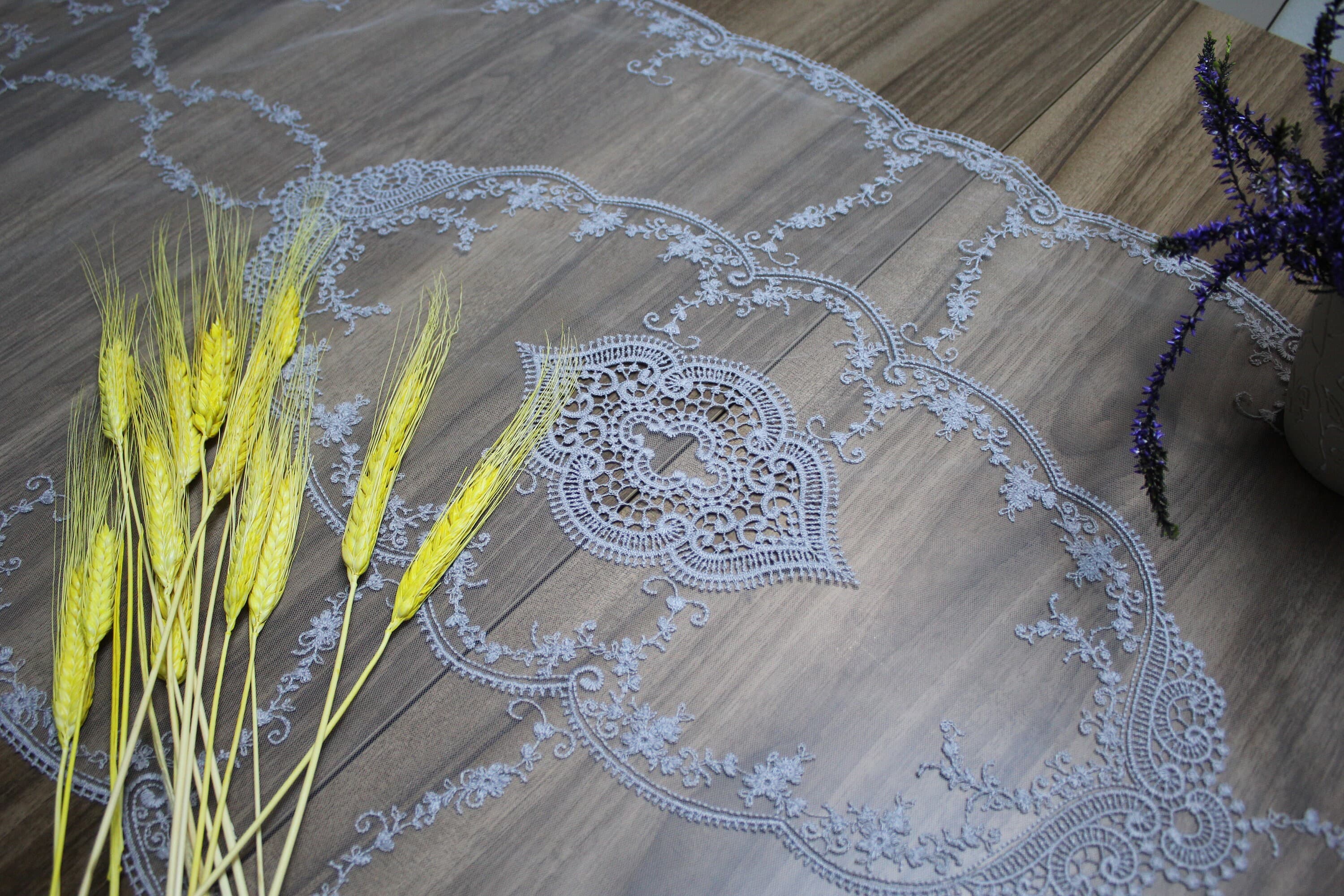 Gray French Lace Table Runner, Vintage Style French Tablecloth For Wedding Table, Linen Lace Runner Vintage, French Soft Lace,  LC109 - image 3