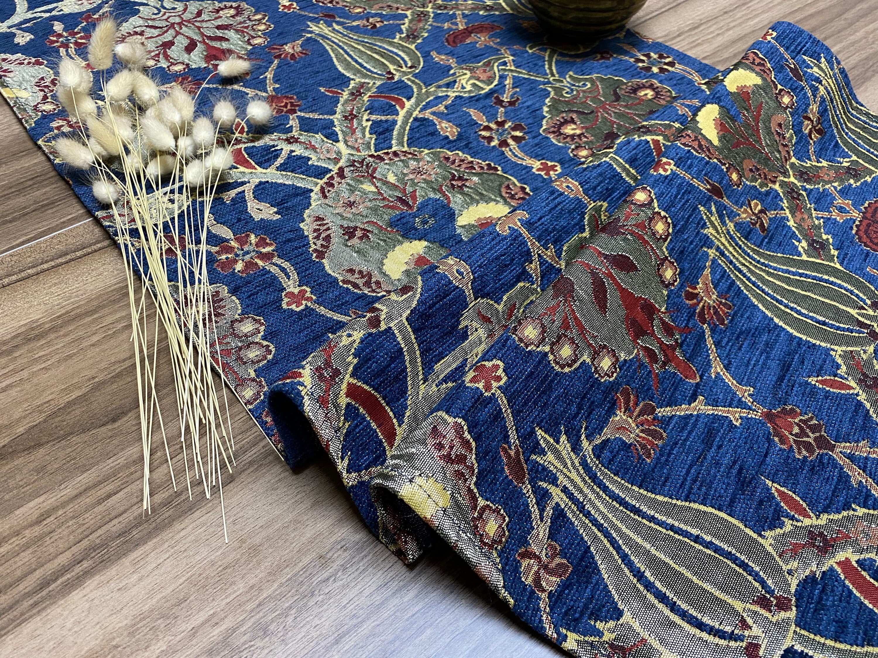 Dark Blue Turkish Coffee Table Cloth Runner, Tulip Floral Turkish Table Runner, Quality Feel Fabric, Diner Table Runner,   RNR237 - image 4
