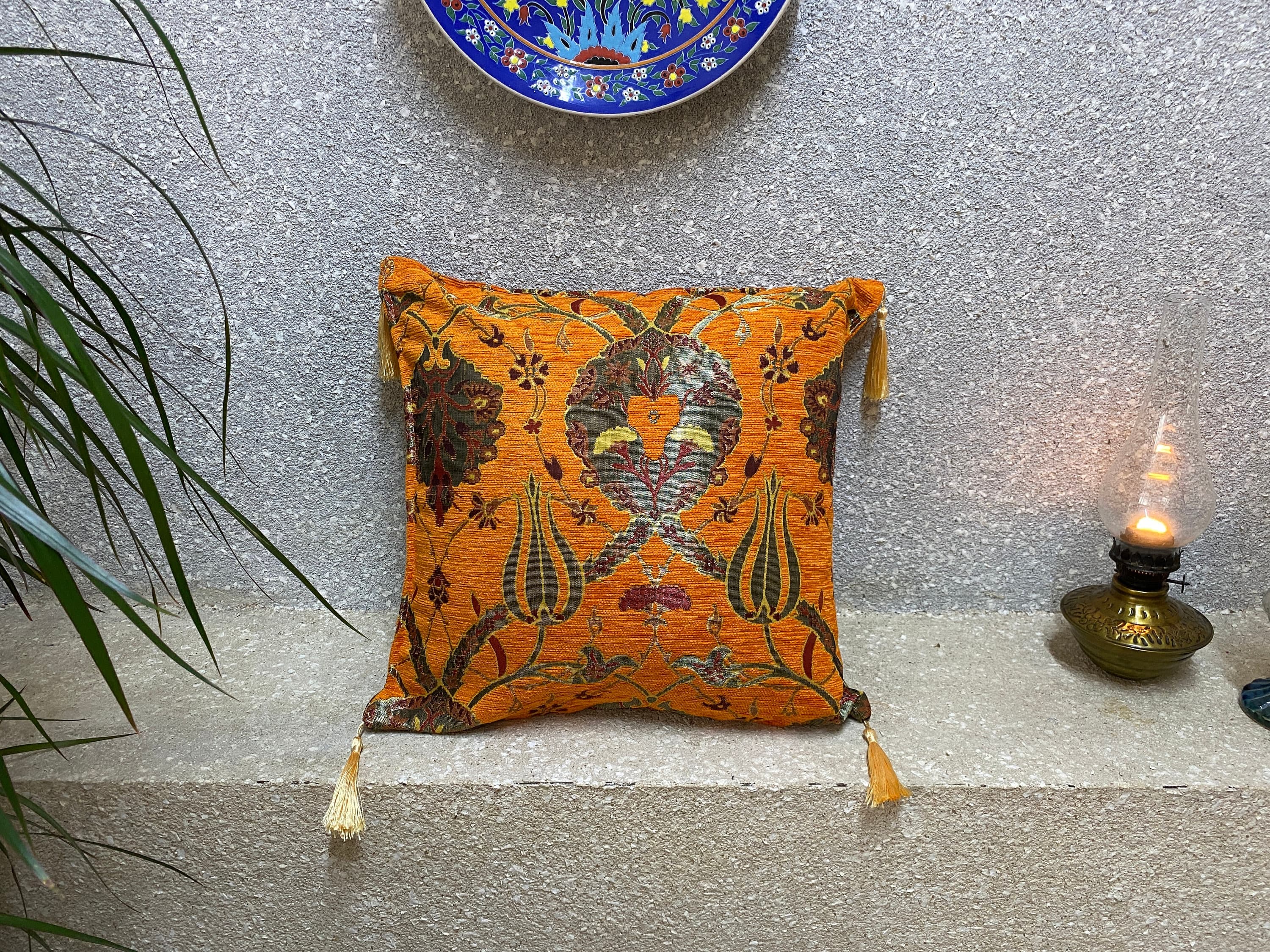 Orange 17" x 17" Bohemian Eclectic Home Décor, Oriental Cushion Covers, Turkish Cushion Cover, Ethnic Cushions, 44x44 Cushion Covers, CSH103