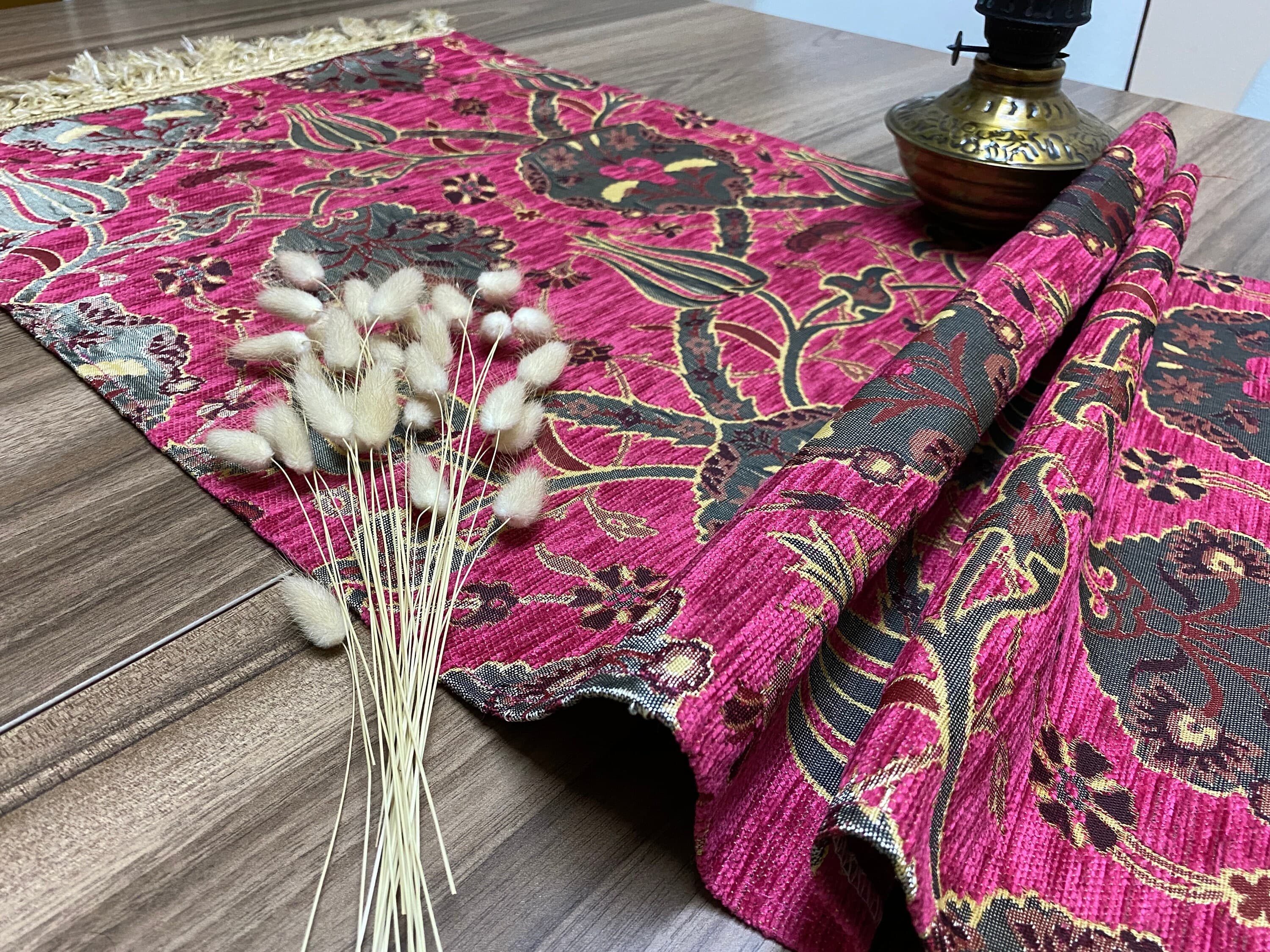 Fuchsia Tulip Pattern Mini Turkish Coffee Table Cloth Runner,  Home Boho Wedding Oriental Table Runner, Diner Table Runner, RNR327 - image 5