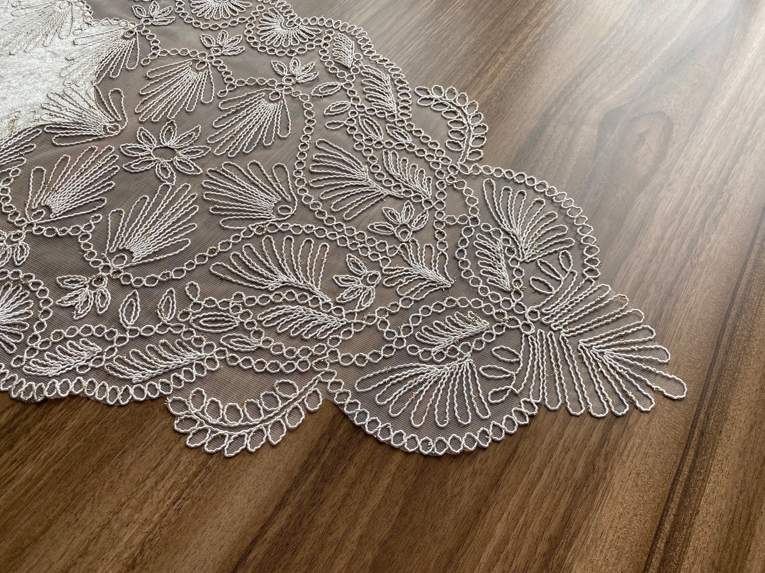Cream French Lace Velvet Table Runner, Delicate French Lace Table Runner For Wedding Table, Table Decoration, Organizations, Weddings, LC211 - image 4