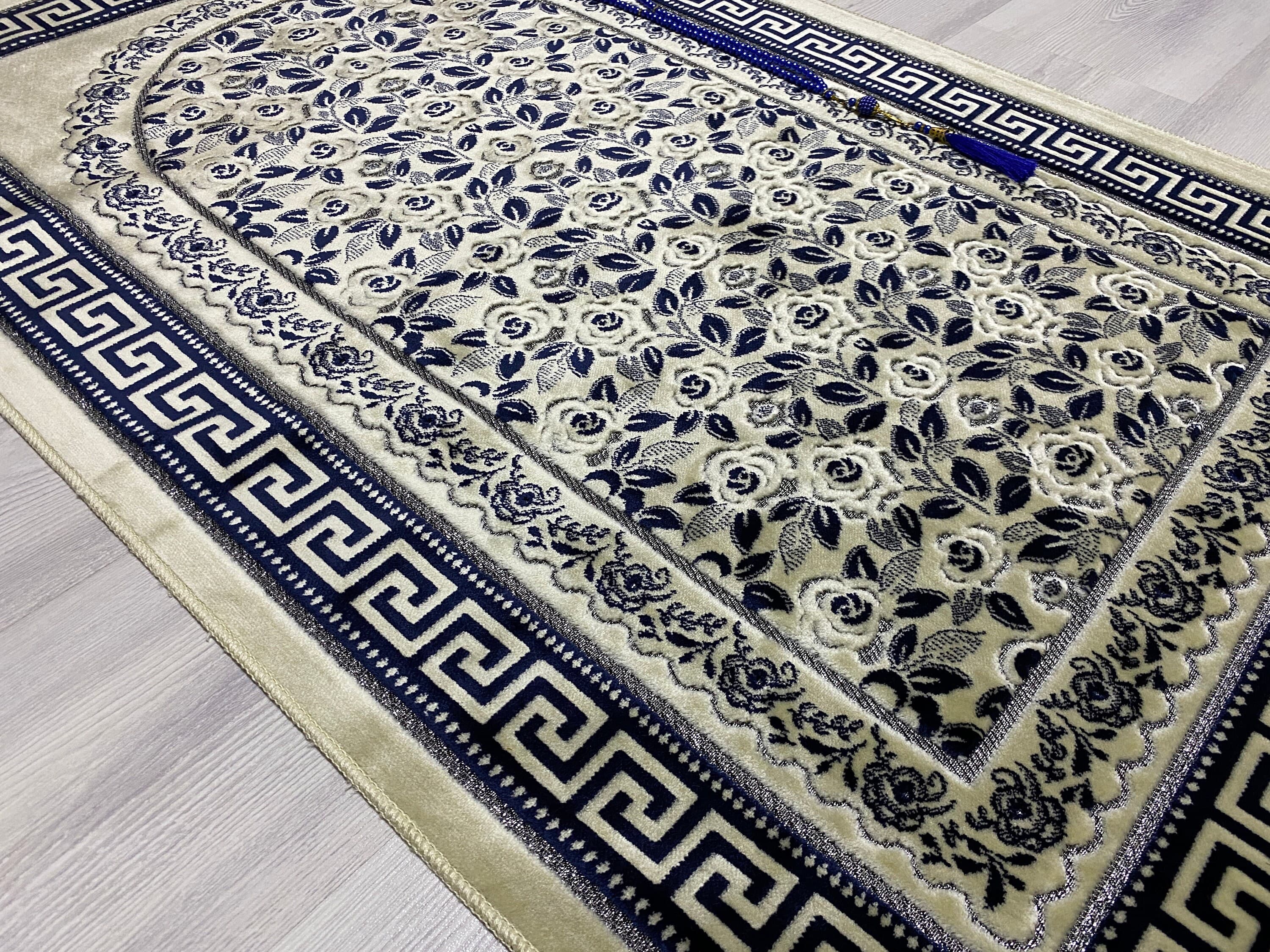 Soft Dark Blue Prayer Mat, Nikah Gift,Sejadah Prayer Mat with Tasbeeh, Muslim Wedding Gift, Prayer Rug, Muslim Janamaz, Islamic Gift, RNR500 - image 5