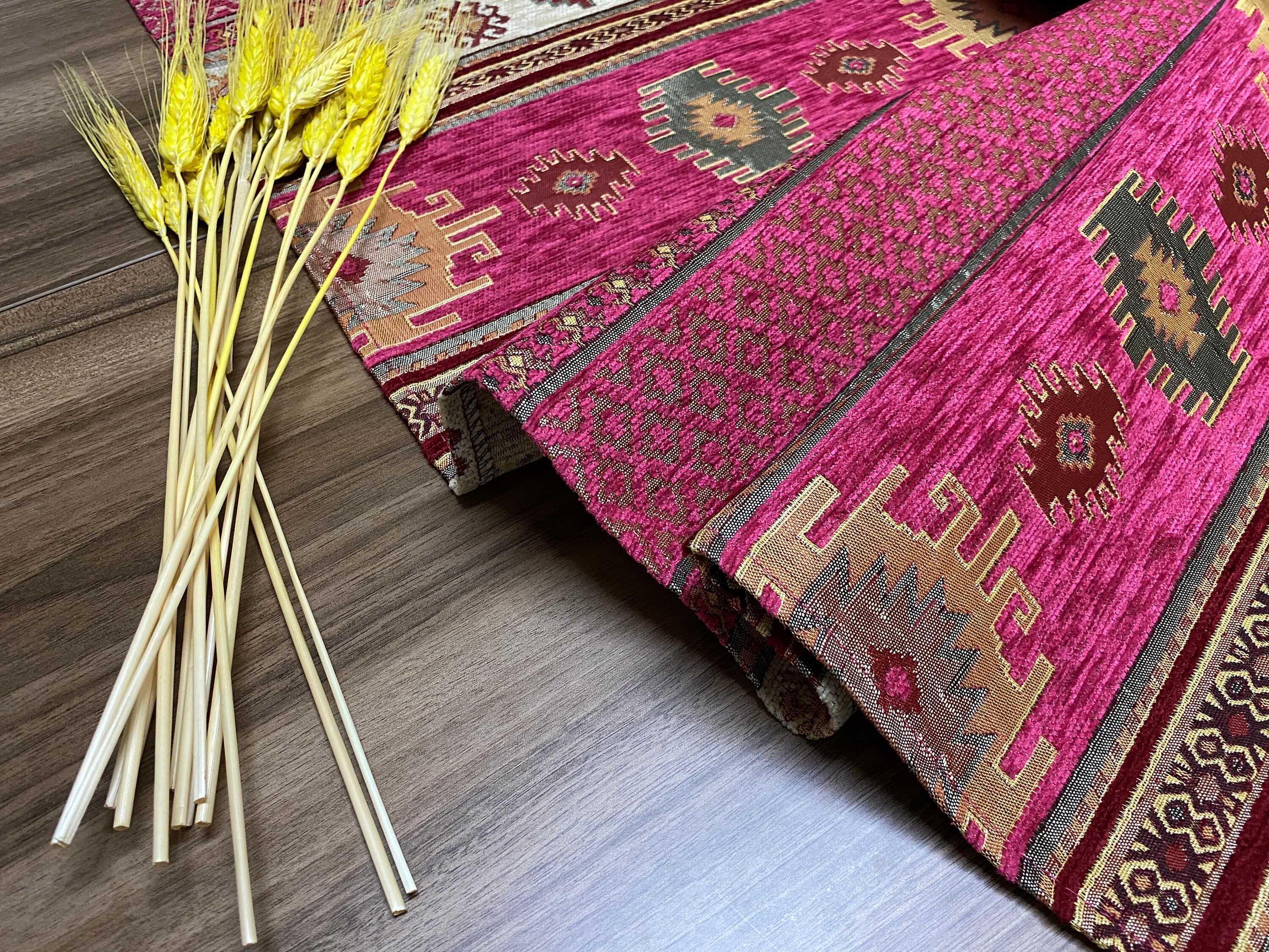 Fuchsia Kilim Pattern Turkish Coffee Table Cloth Runner,  Aztec Boho Wedding Oriental Table Runner, Cream Diner Table Runner, RNR280 - image 4