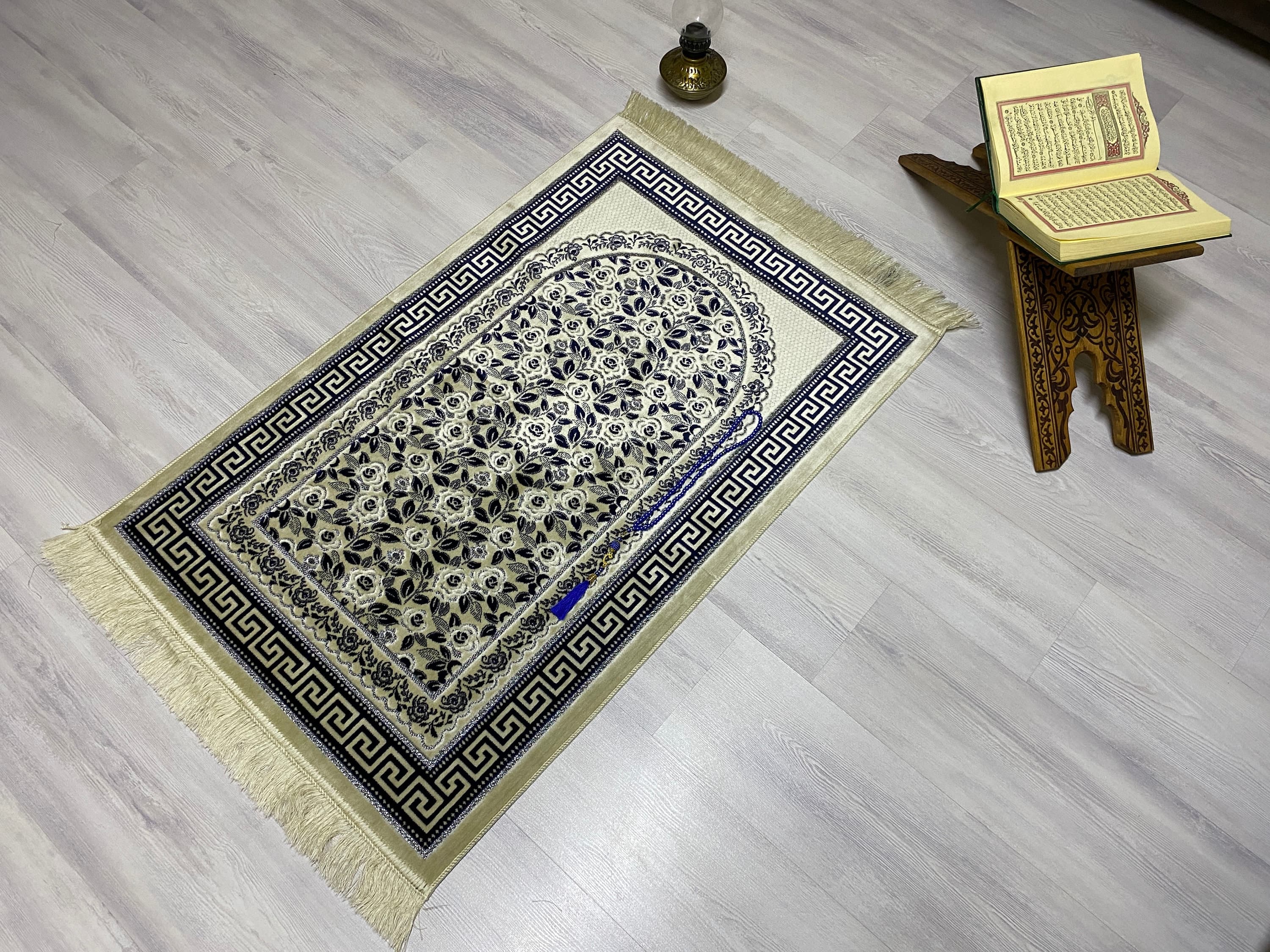 Soft Dark Blue Prayer Mat, Nikah Gift,Sejadah Prayer Mat with Tasbeeh, Muslim Wedding Gift, Prayer Rug, Muslim Janamaz, Islamic Gift, RNR500