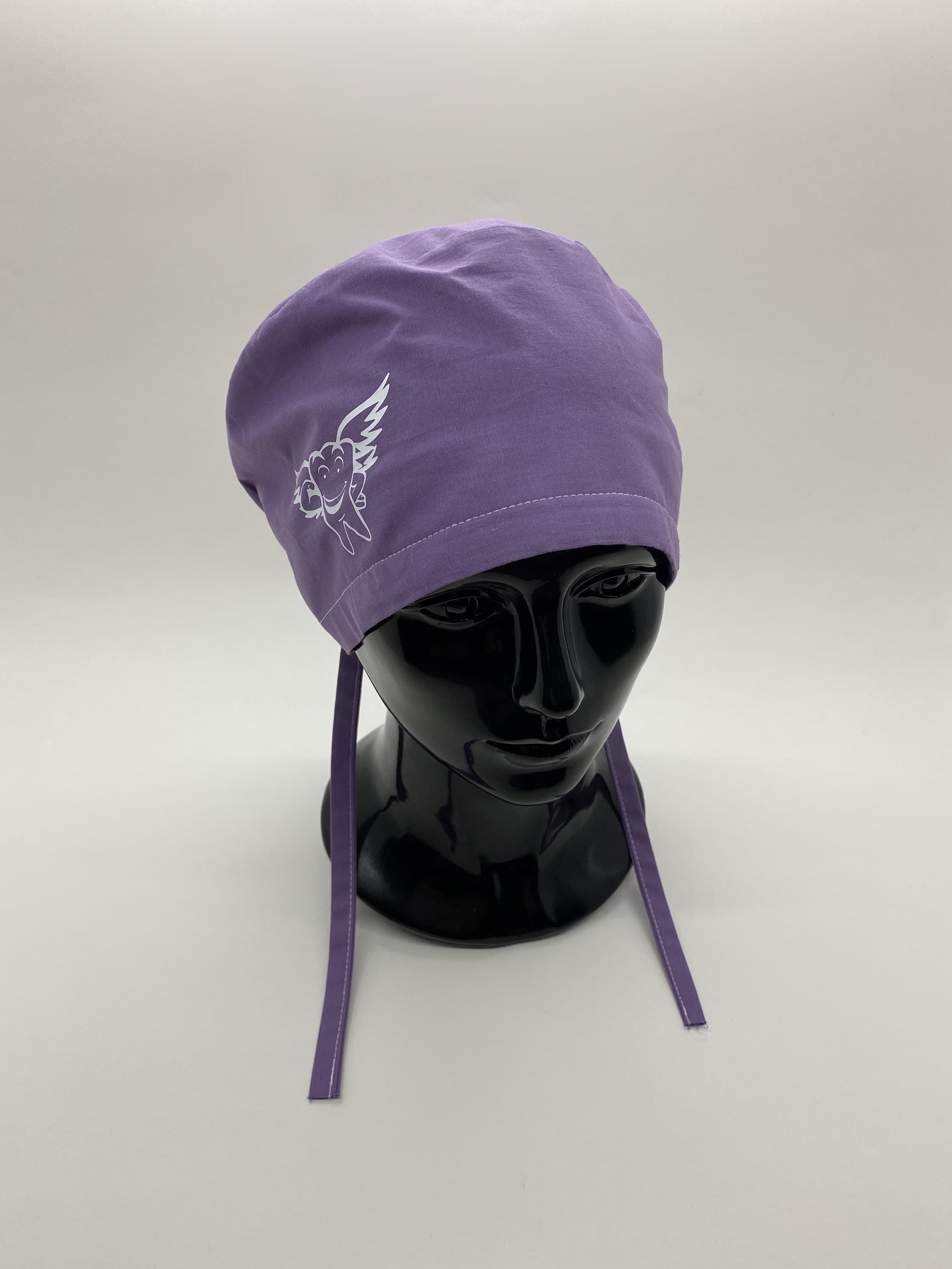 Lilac Dentist Surgical Scrub Cap Hat with Buttons, Angel Tooth Print Surgical Scrub Cap Hat Lilac, Unisex Dentistry Scrub Cap,      HAT210