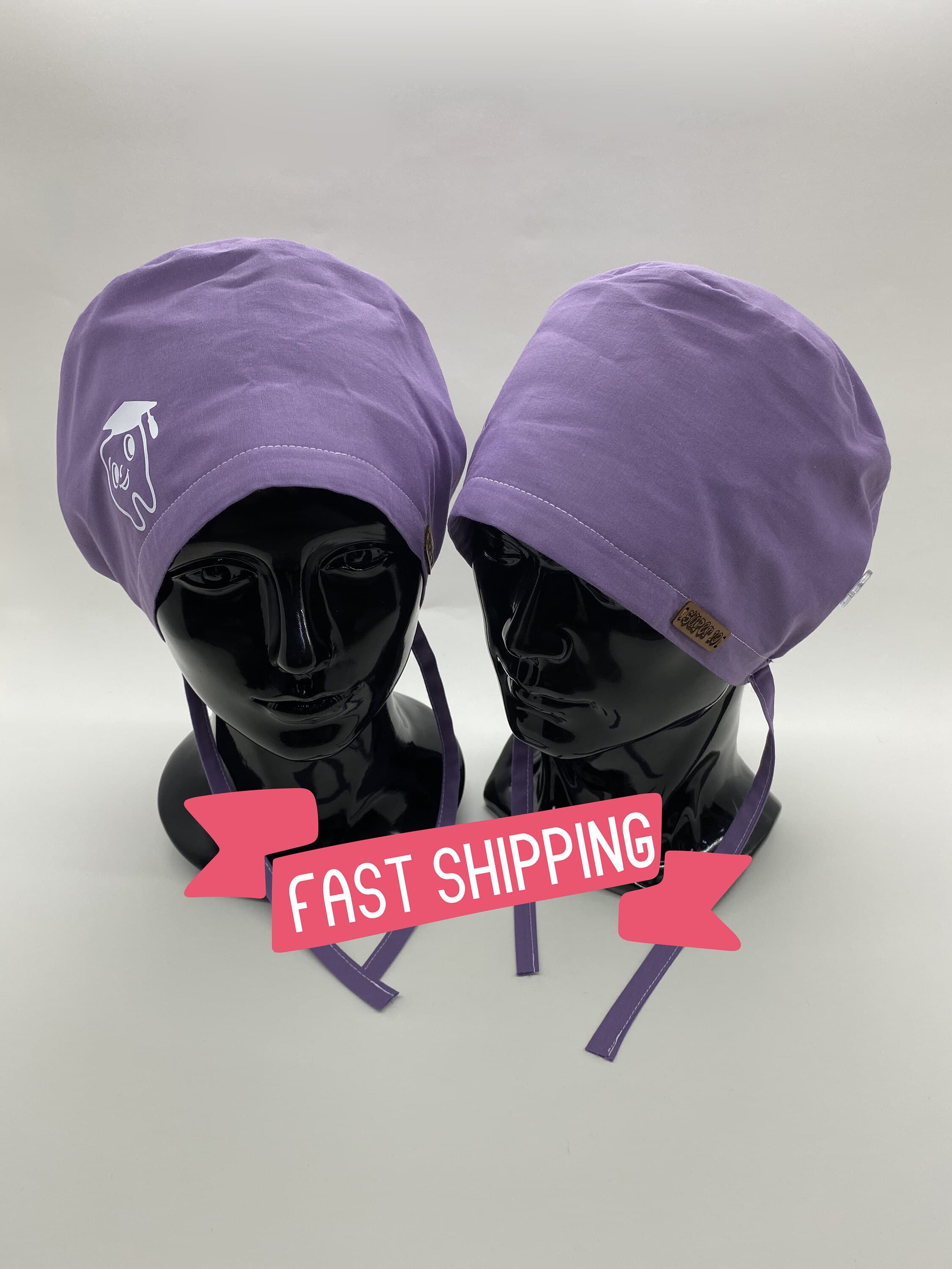Scrub Cap, Lilac Dental Surgical Scrub Cap, Tooth Print Scrub Cap with Buttons Ear Saver, Dentistry Surgical Scrub Hat,      HAT209 - image 3