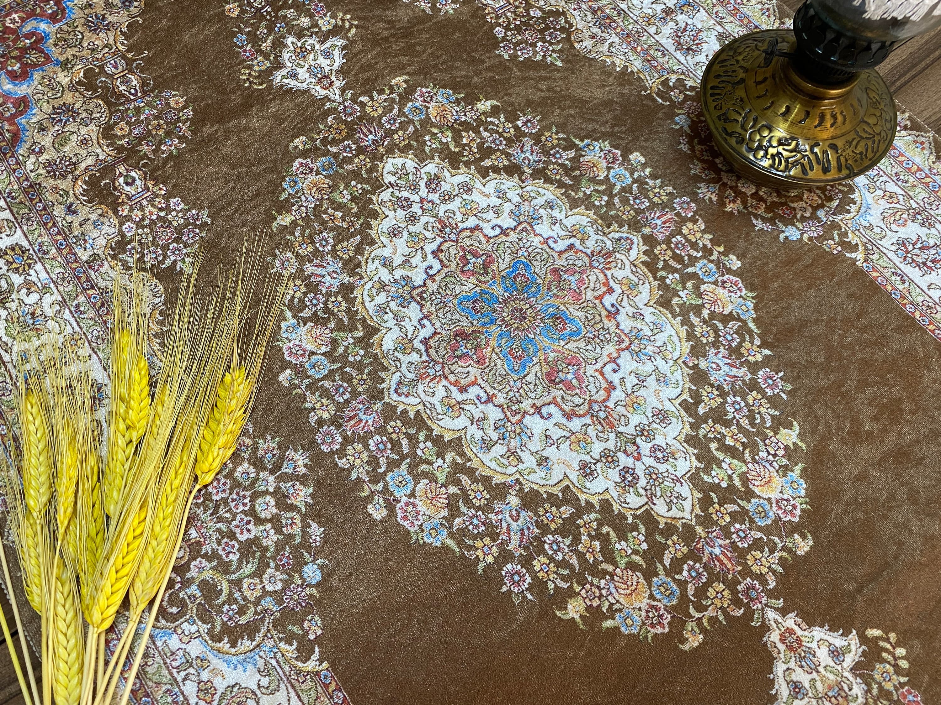 Brown Islamic Unique Muslim Prayer Mat, Wedding Gift, Beige Boho Wall Decoration, Oriental Table , Diner Table Runner, RNR444 - image 3