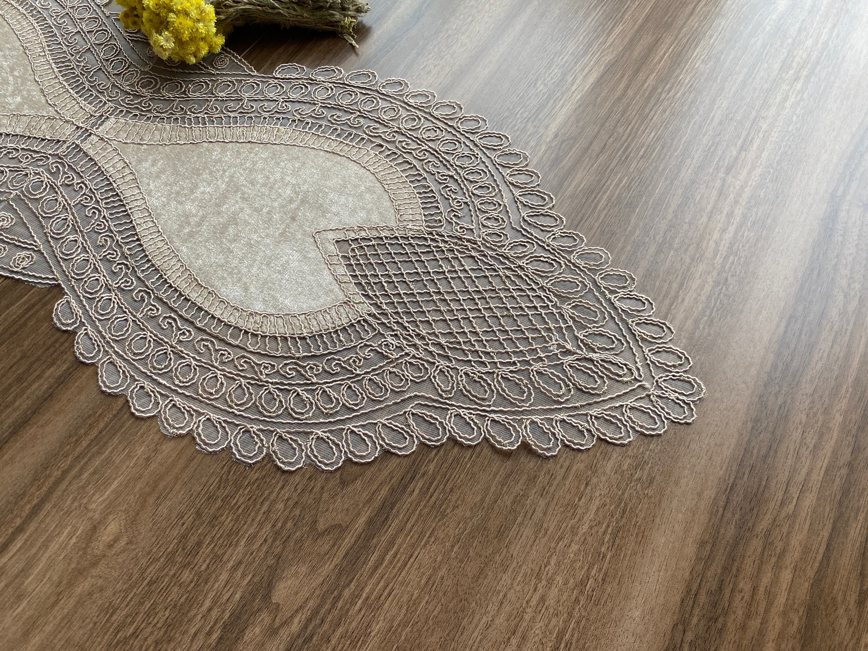 Cappuccino French Lace Table Runner, Vintage Style French Shabby chic For Wedding Table, Rustic Lace Runner, Elegant Table Runner,  LC213 - image 4