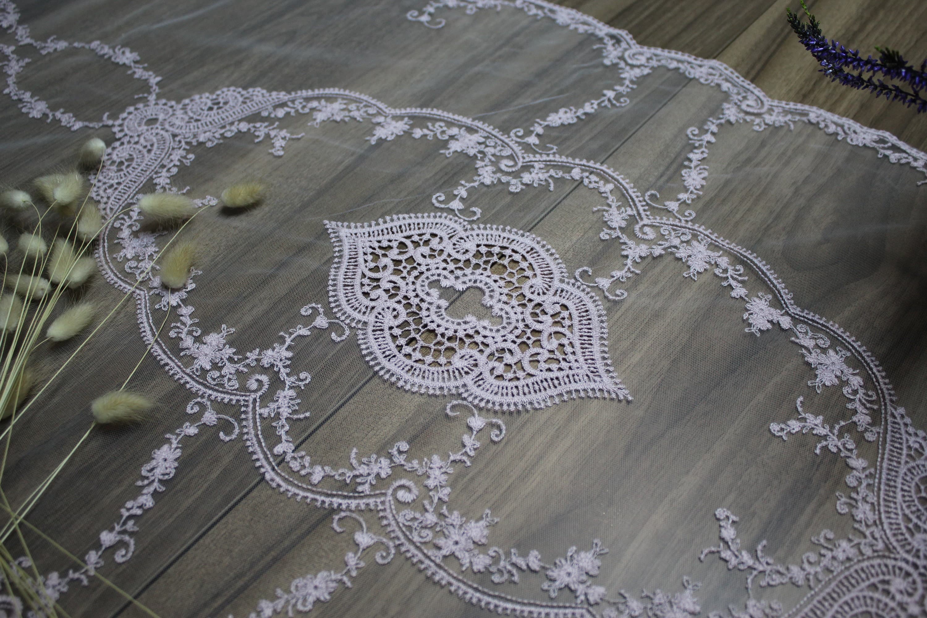 Light Pink French Lace Table Runner, Vintage Style French Tablecloth For Wedding Table, Linen Lace Runner Vintage, French Soft Lace,  LC108 - image 3