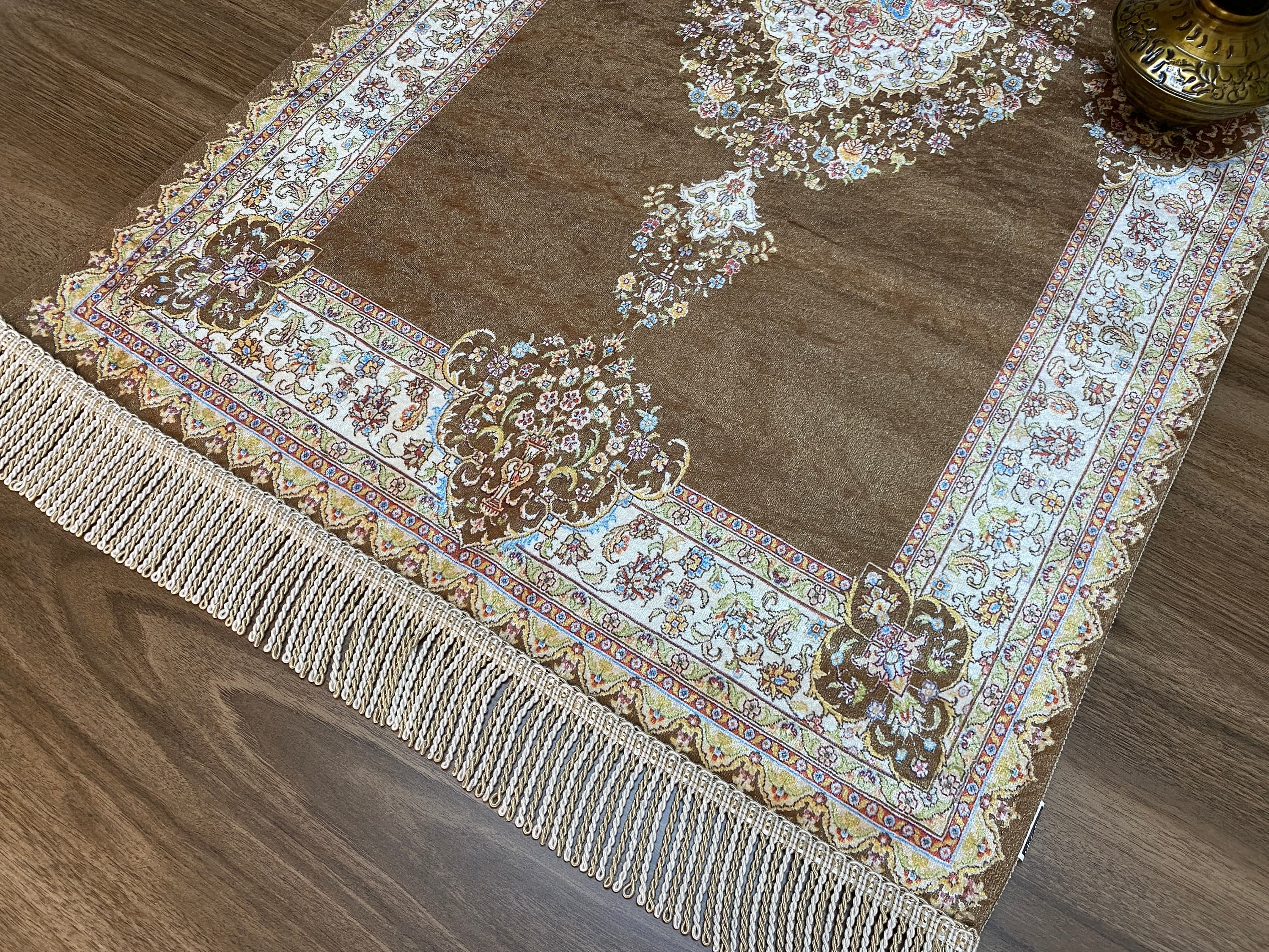 Brown Islamic Unique Muslim Prayer Mat, Wedding Gift, Beige Boho Wall Decoration, Oriental Table , Diner Table Runner, RNR444 - image 5