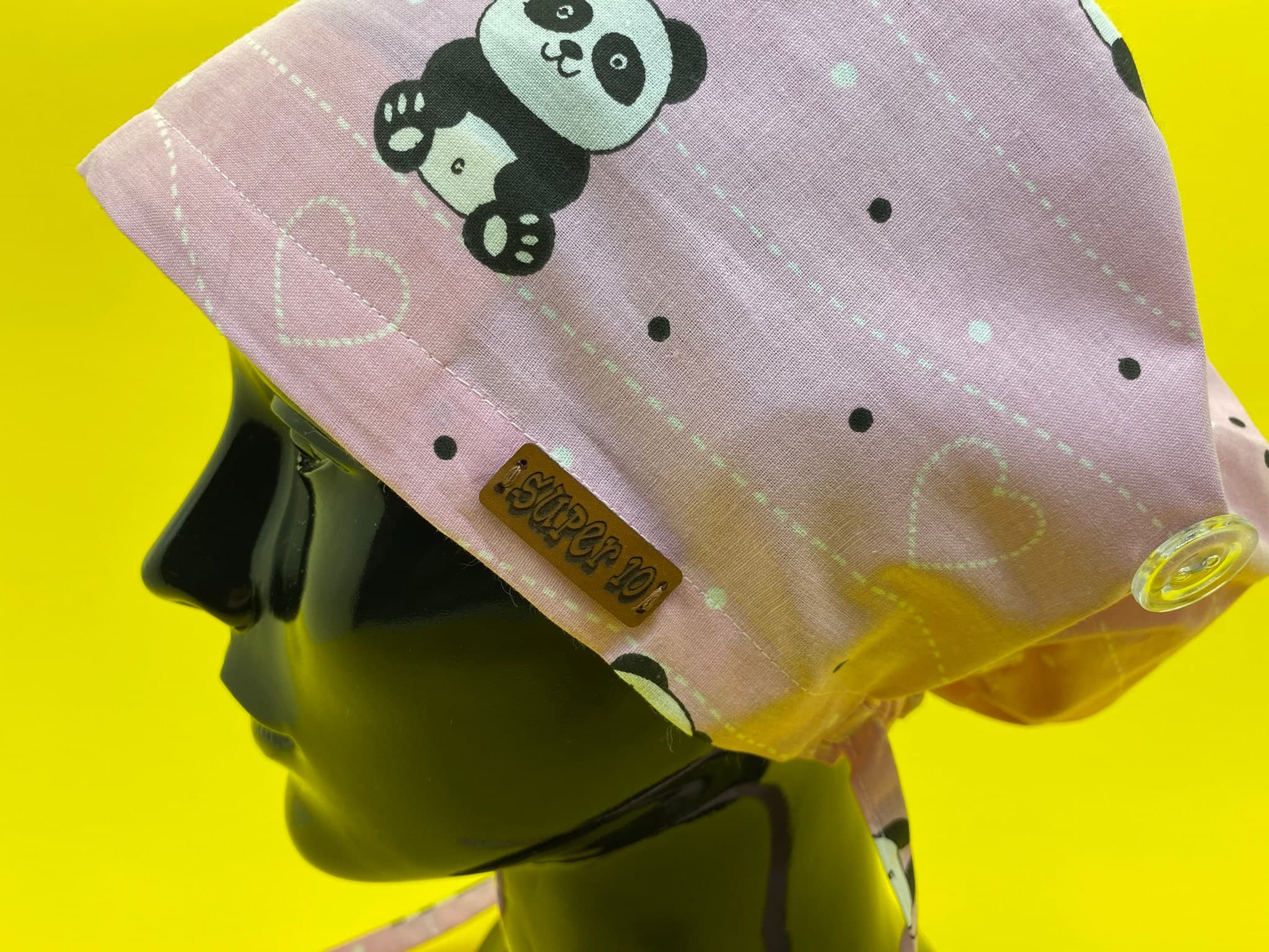 Scrub Cap, Panda Print Surgical Scrub Cap with Ear Saver Buttons, Chemo Caps Unisex, Men's, Women's, Panda Print Heart Shape,    HAT160 - image 5