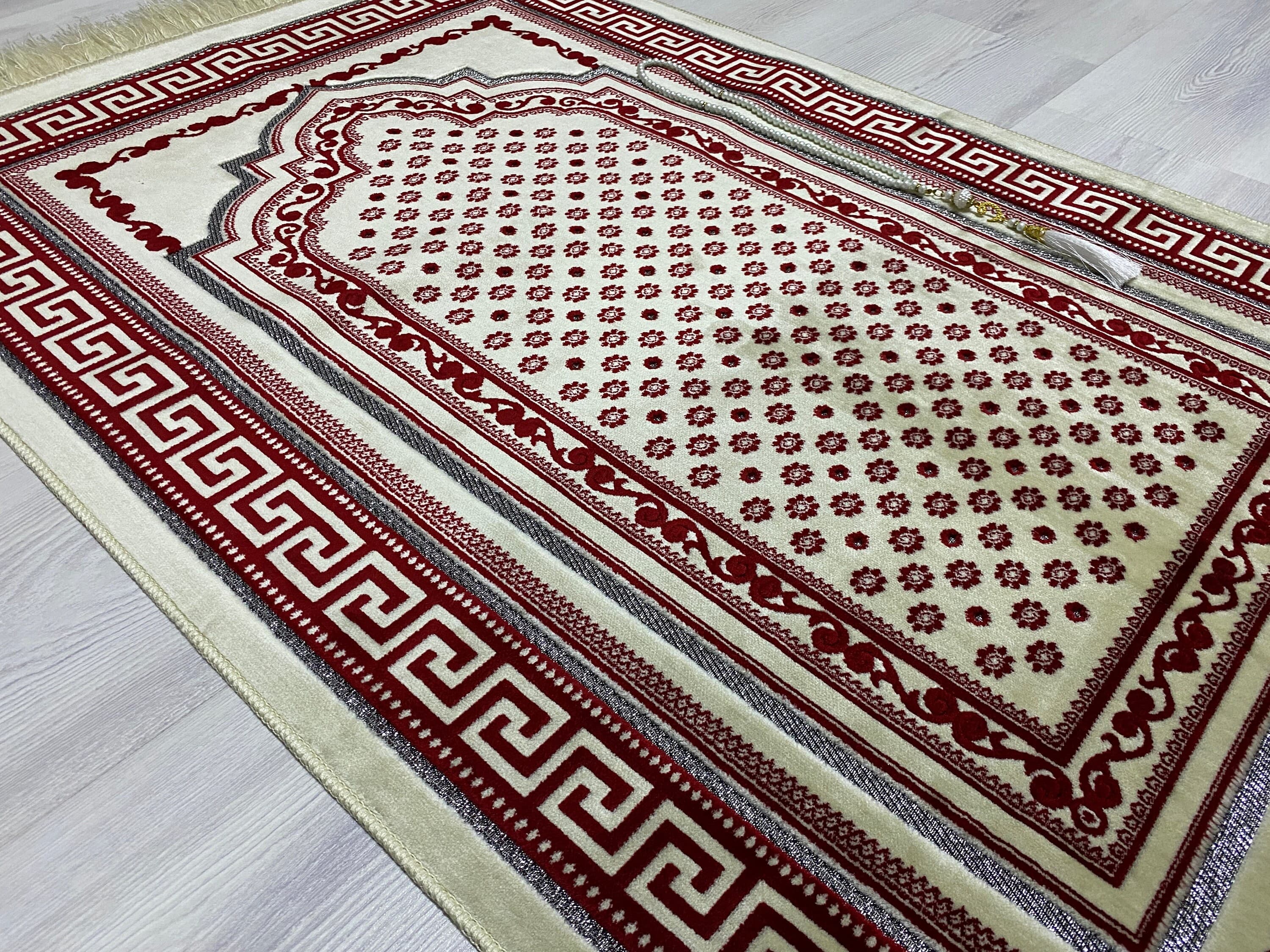 Soft Burgundy Prayer Mat, Nikah Gift,Sejadah Prayer Mat with Tasbeeh, Muslim Wedding Gift, Prayer Rug, Muslim Janamaz, Islamic Gift, RNR501 - image 5