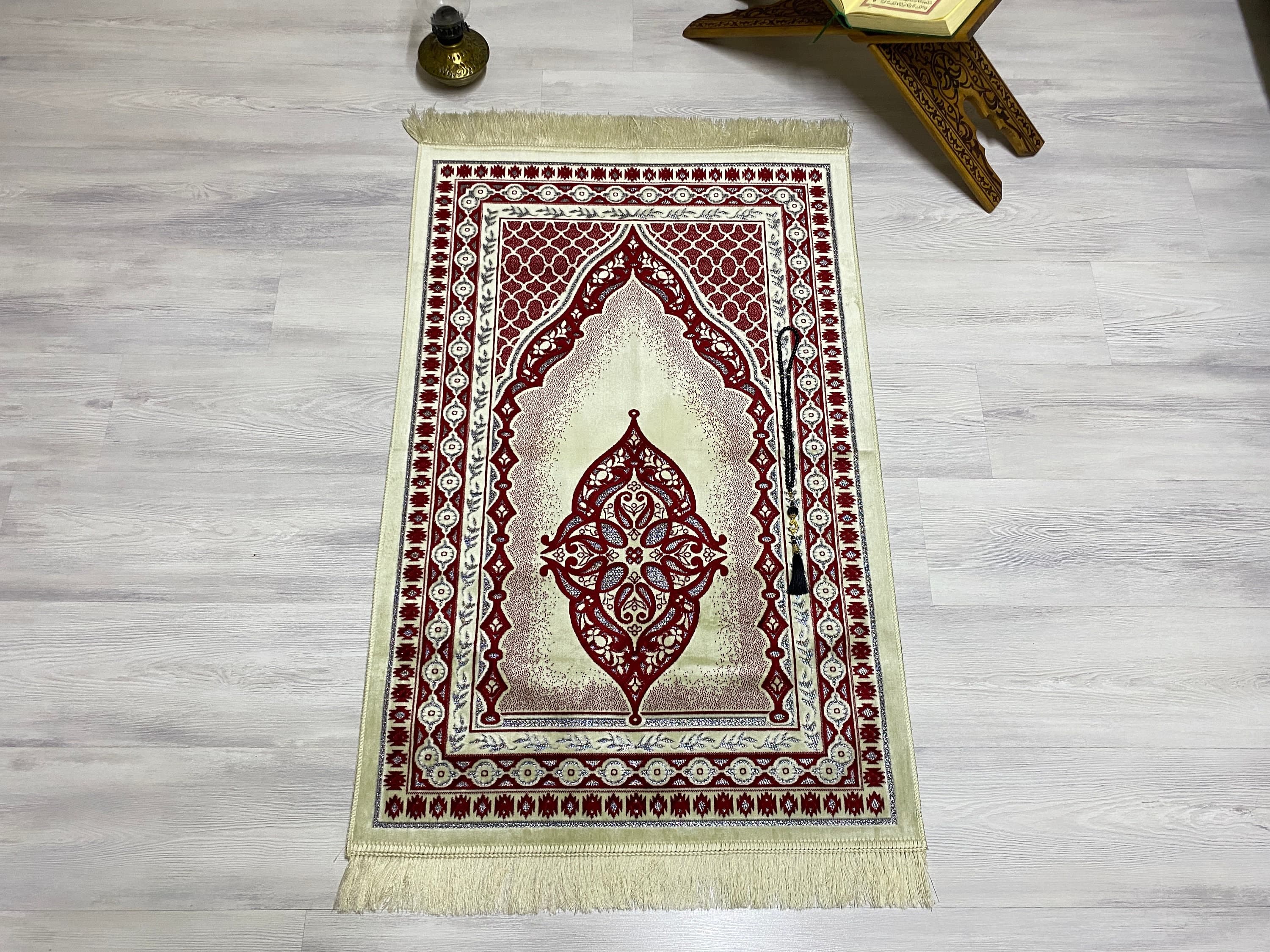 Soft Red Prayer Mat, Sejadah Prayer Mat with Tasbeeh,Muslim Wedding Gift, Prayer Rug, Muslim Janamaz, Islamic Gift, RNR509 - image 3