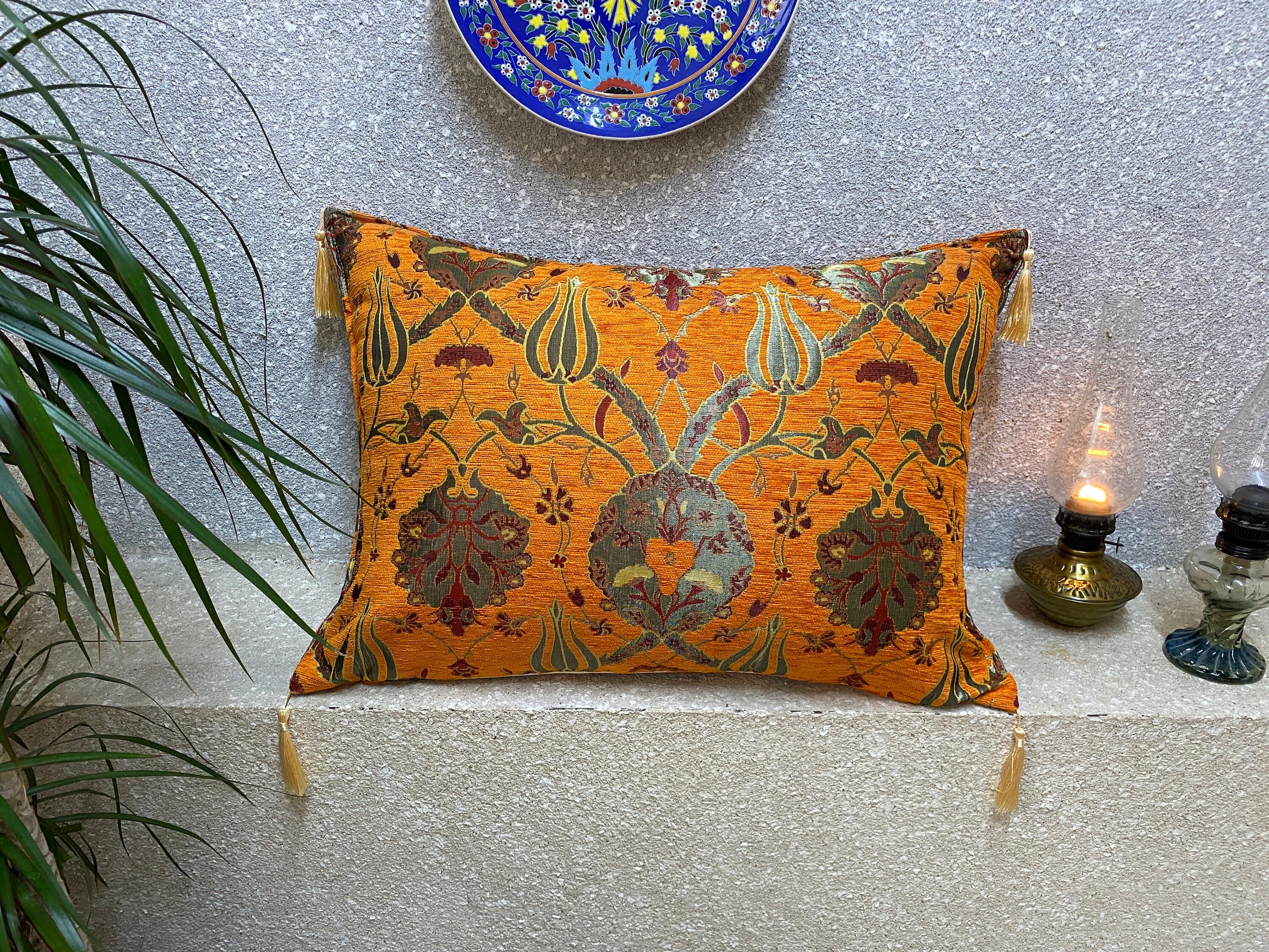 Beautiful Tulip Pattern Ottoman Chenille Woven Cushion Covers, Bohemian Pillow, Kilim Sham, Couch Pillow,  18x26 Inch Cushion Covers, CSH102