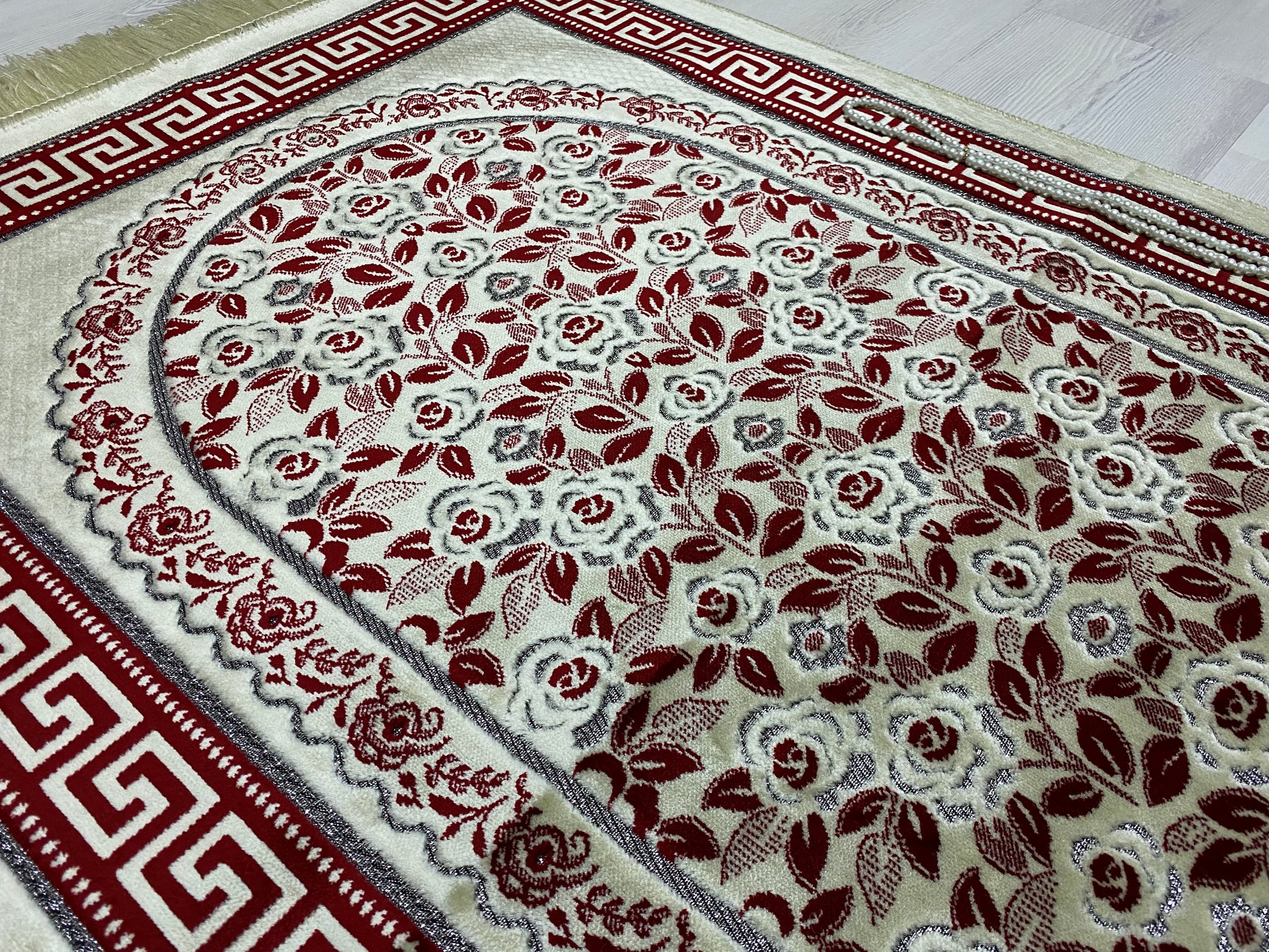 Soft Burgundy Prayer Mat, Nikah Gift, Sejadah Prayer Mat with Tasbeeh, Muslim Wedding Gift, Prayer Rug, Muslim Janamaz, Islamic Gift, RNR505 - image 5