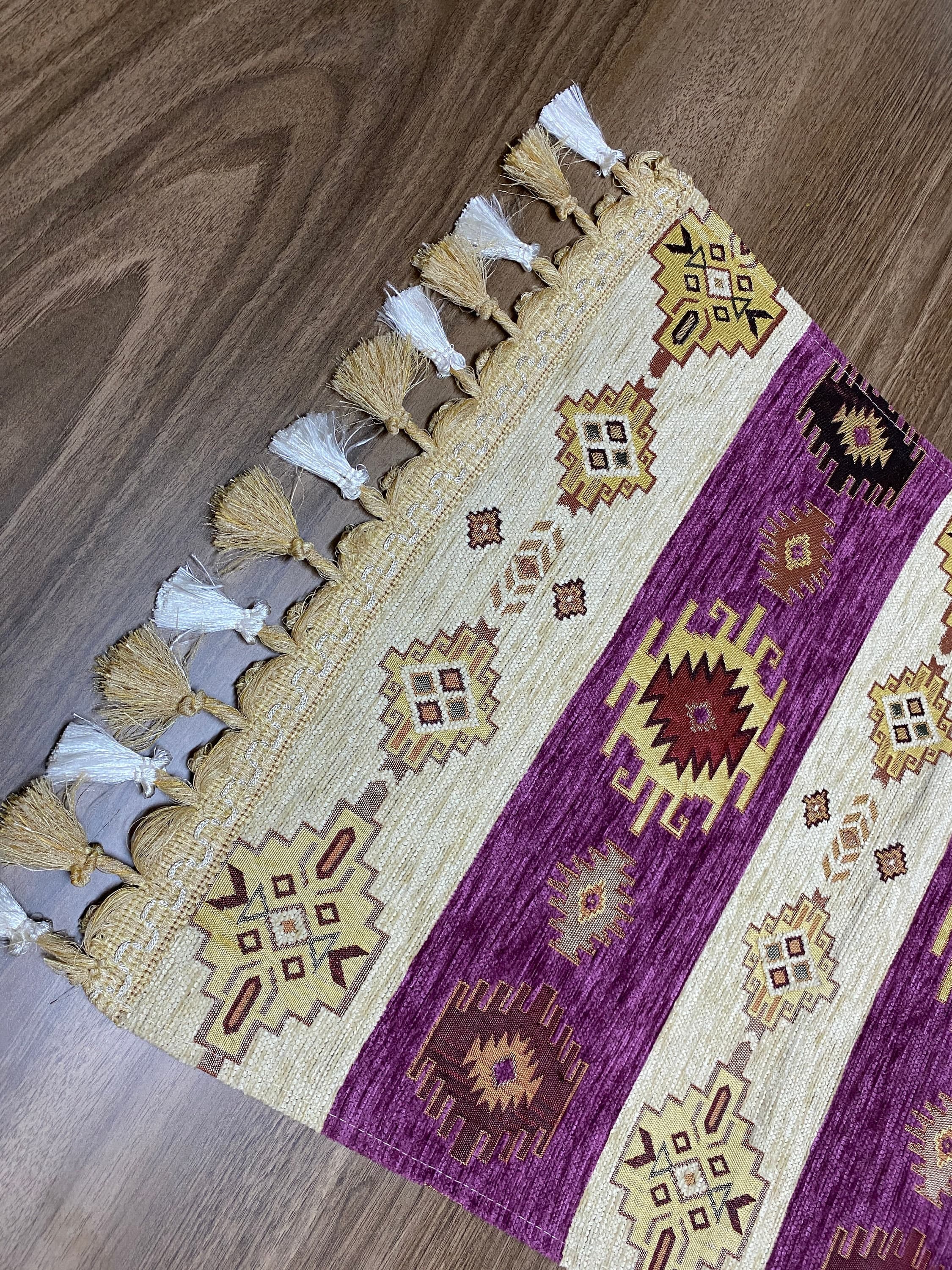 Lilac Kilim Pattern Turkish Coffee Table Cloth Runner,  Aztec Boho Wedding Oriental Table Runner, Cream Diner Table Runner, RNR281 - image 5