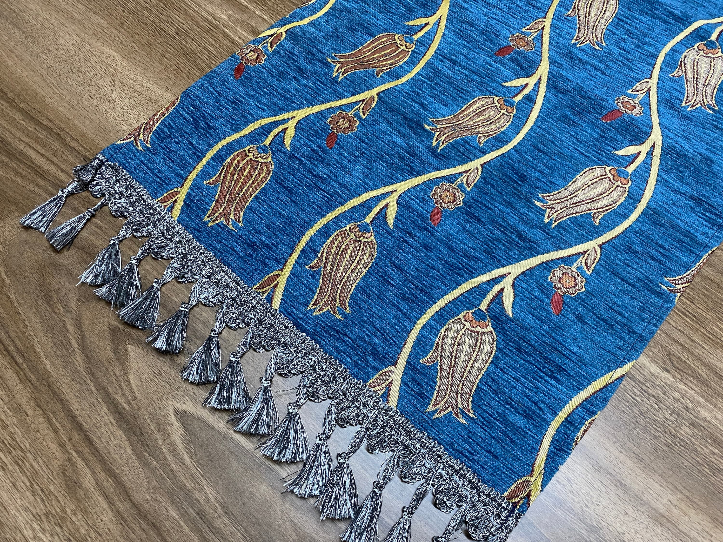 Dark Blue Tulip Pattern Mini Turkish Coffee Table Cloth Runner, Home Boho Wedding Oriental Table Runner, Diner Table Runner, RNR334 - image 5