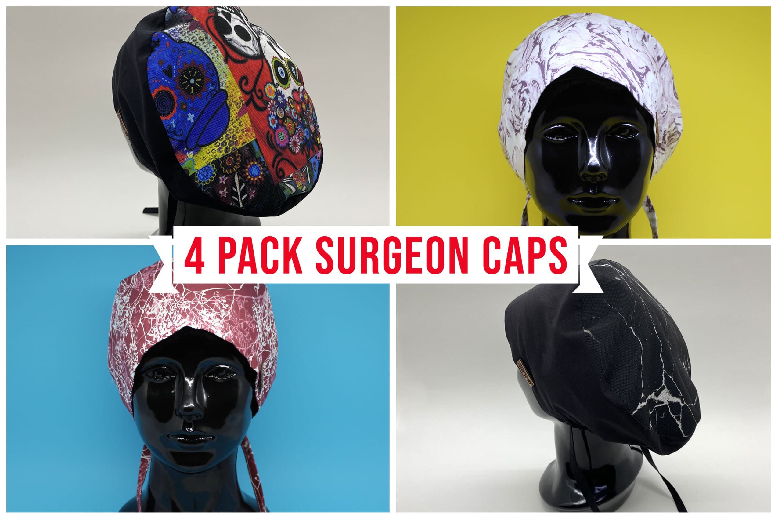 Anime Scrub Hat, Scrub Cap, 4 Pack Surgeon Scrub Caps, HAT198-130-112-195