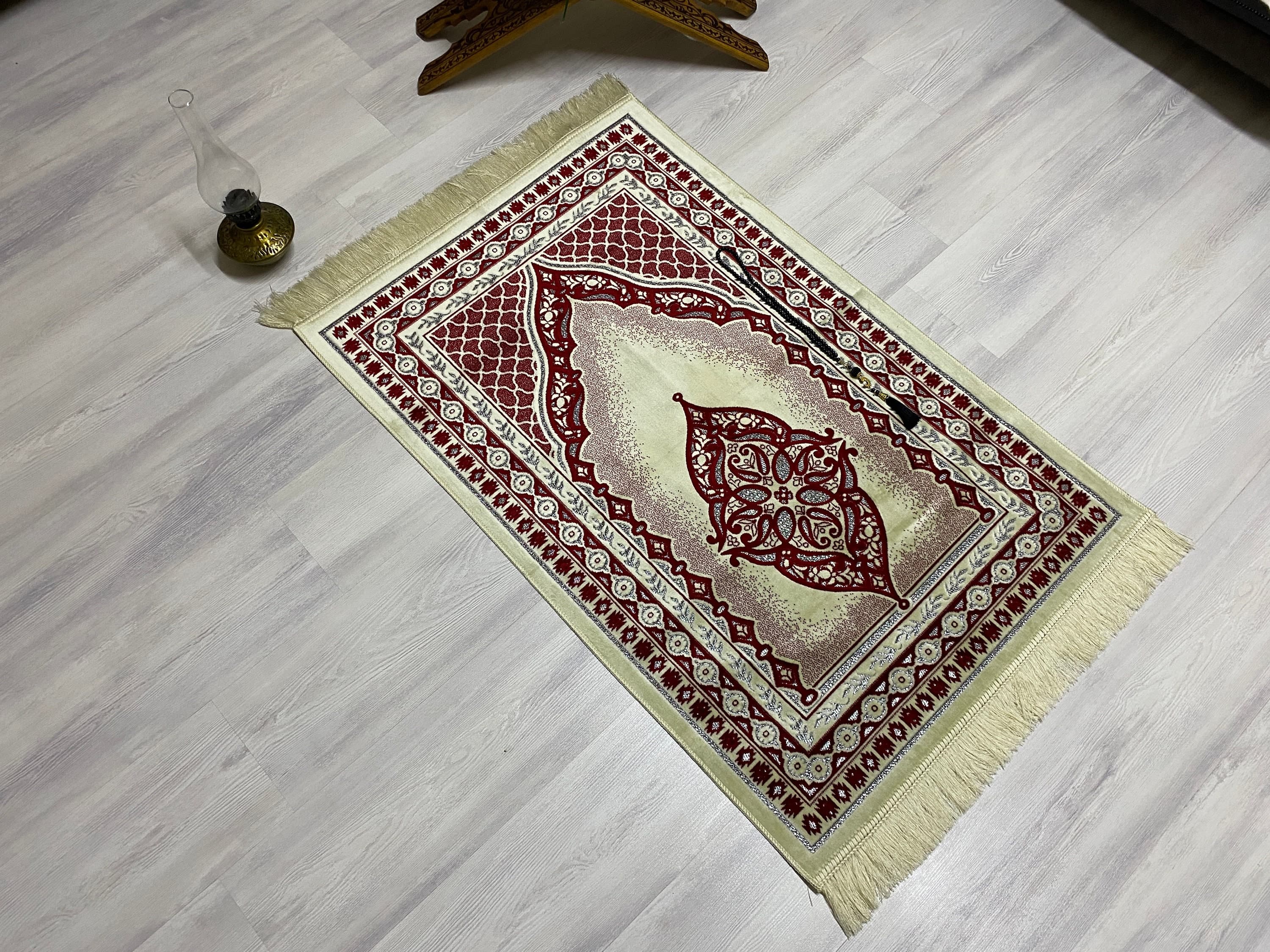Soft Red Prayer Mat, Sejadah Prayer Mat with Tasbeeh,Muslim Wedding Gift, Prayer Rug, Muslim Janamaz, Islamic Gift, RNR509 - image 4
