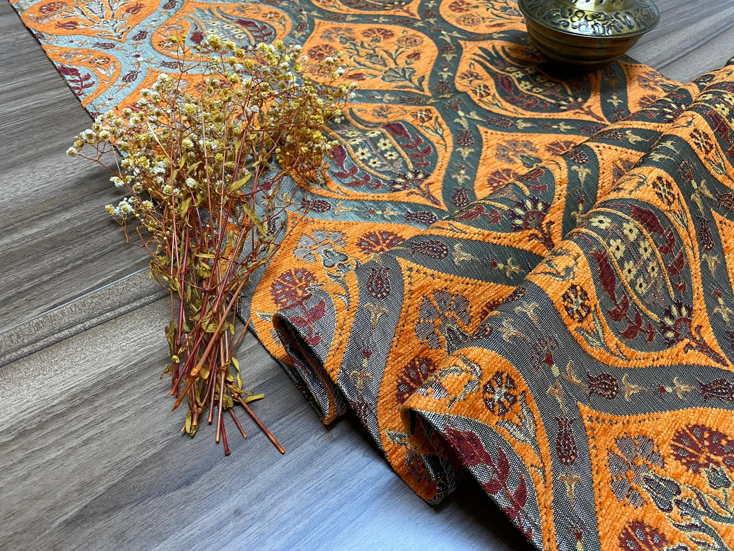 Orange Tulip Pattern Turkish Coffee Table Cloth Runner,  Carnation Boho Wedding Oriental Table Runner, Diner Table Runner Cloth, RNR265 - image 4