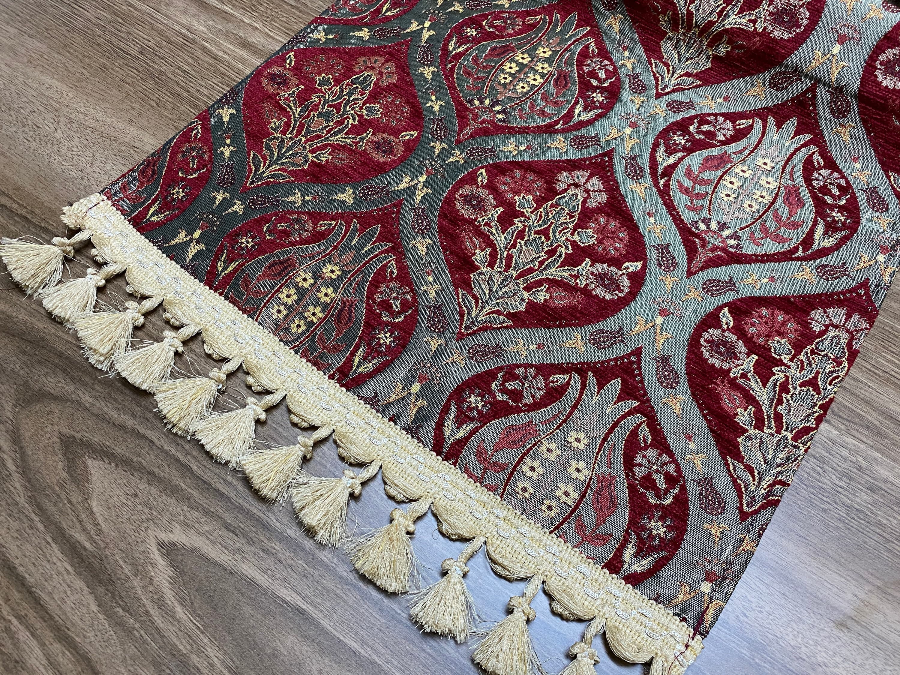 Burgundy Tulip Pattern Turkish Coffee Table Cloth Runner,  Carnation Boho Wedding Oriental Table Runner, Diner Table Runner Cloth, RNR261 - image 5