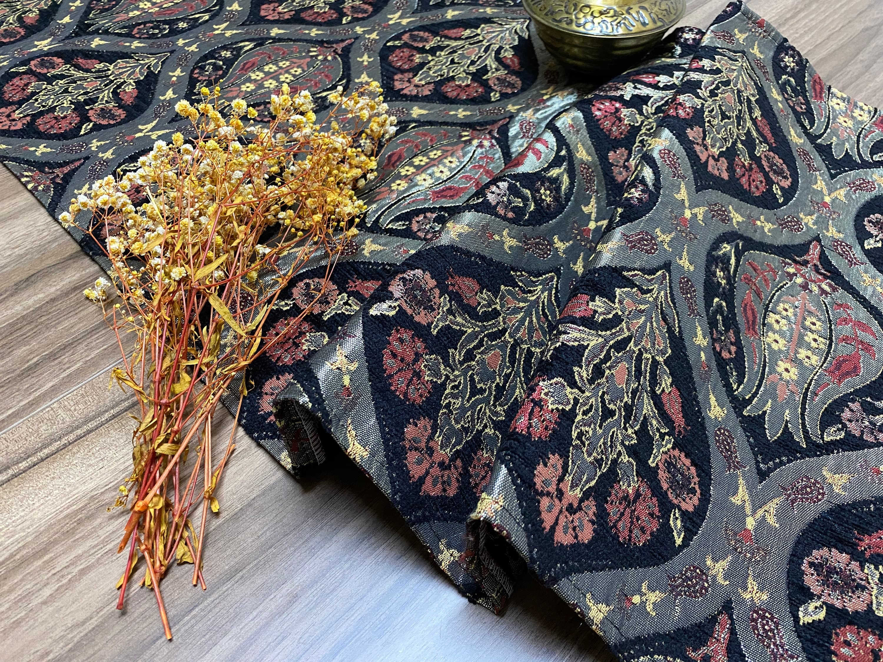 Black Tulip Pattern Turkish Coffee Table Runner,  Carnation Bohemian Wedding Oriental Table Runner, Diner Table Runner Cloth, RNR258 - image 5
