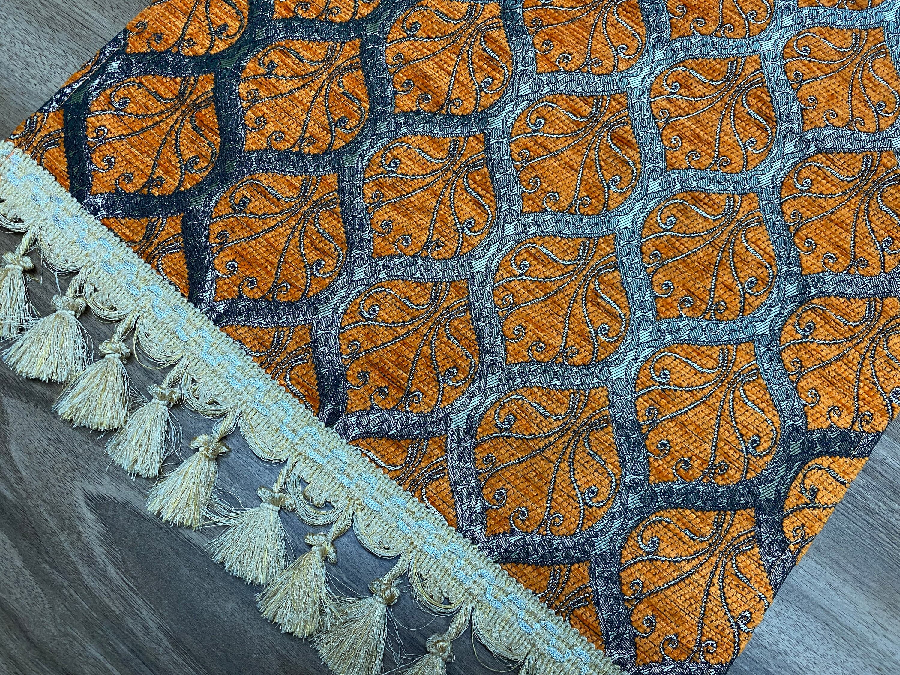 Orange Peacock Tail Pattern Turkish Coffee Table Cloth Runner,  Home Boho Wedding Oriental Table Runner, Chemin de Table Rustique, RNR413 - image 5