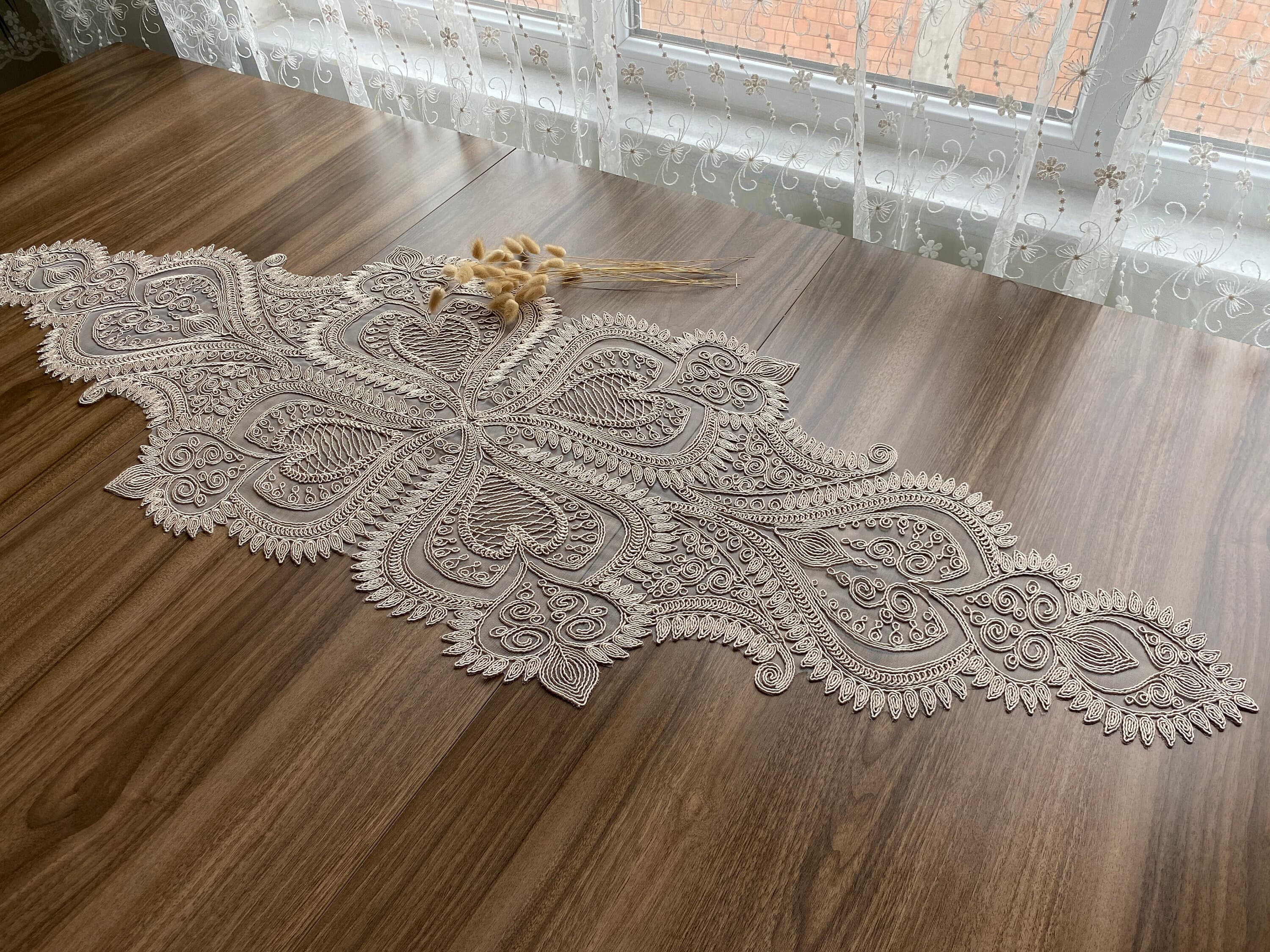 Cappuccino French Lace Table Runner, Delicate French Lace Table Runner For Wedding Table, Table Decoration, Organizations, Weddings, LC221