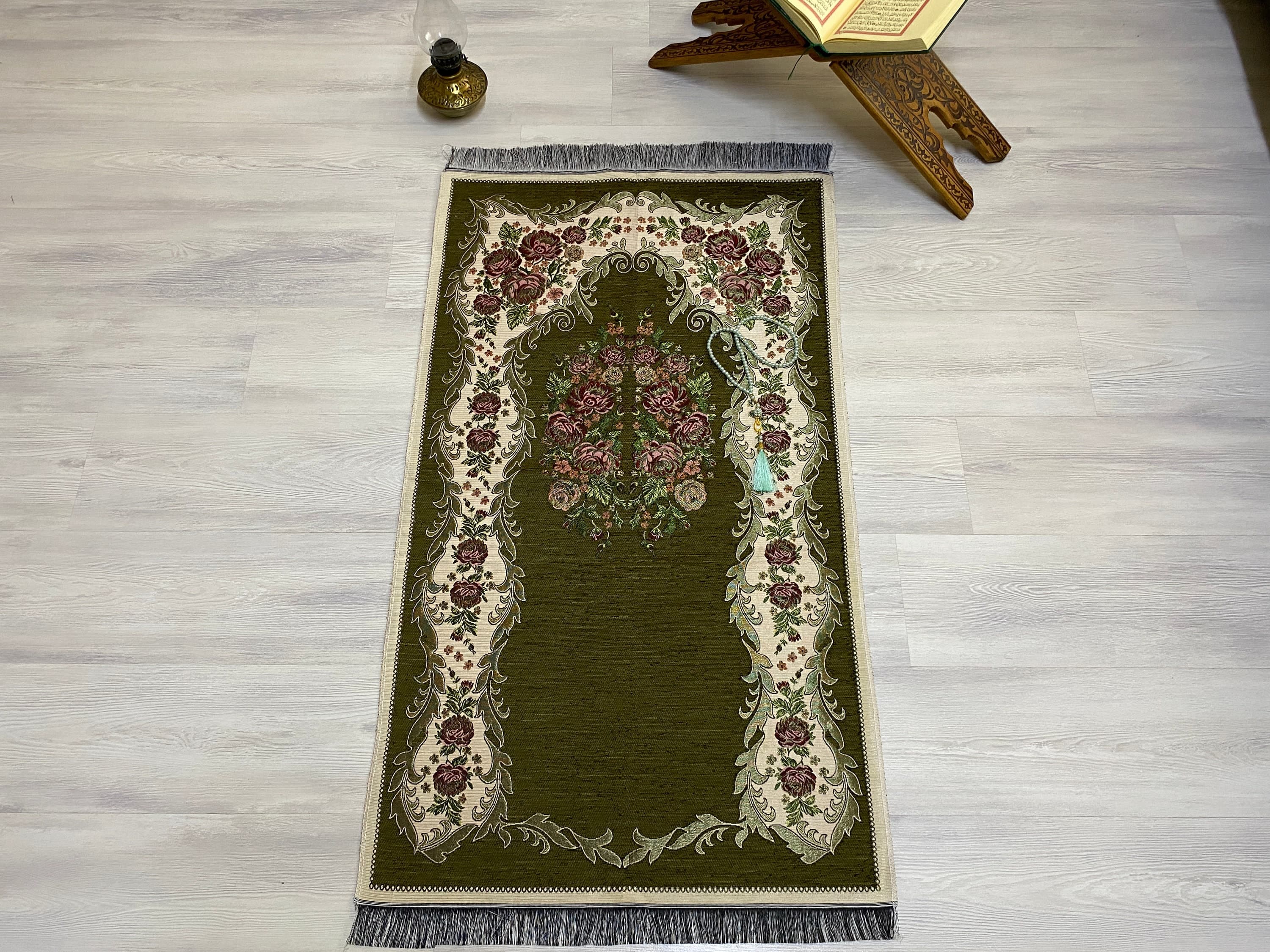 Khaki Light  Prayer Mat, Sejadah Prayer Mat with Tasbeeh,Muslim Wedding Gift, Prayer Rug, Muslim Janamaz, Islamic Gift, RNR525 - image 3