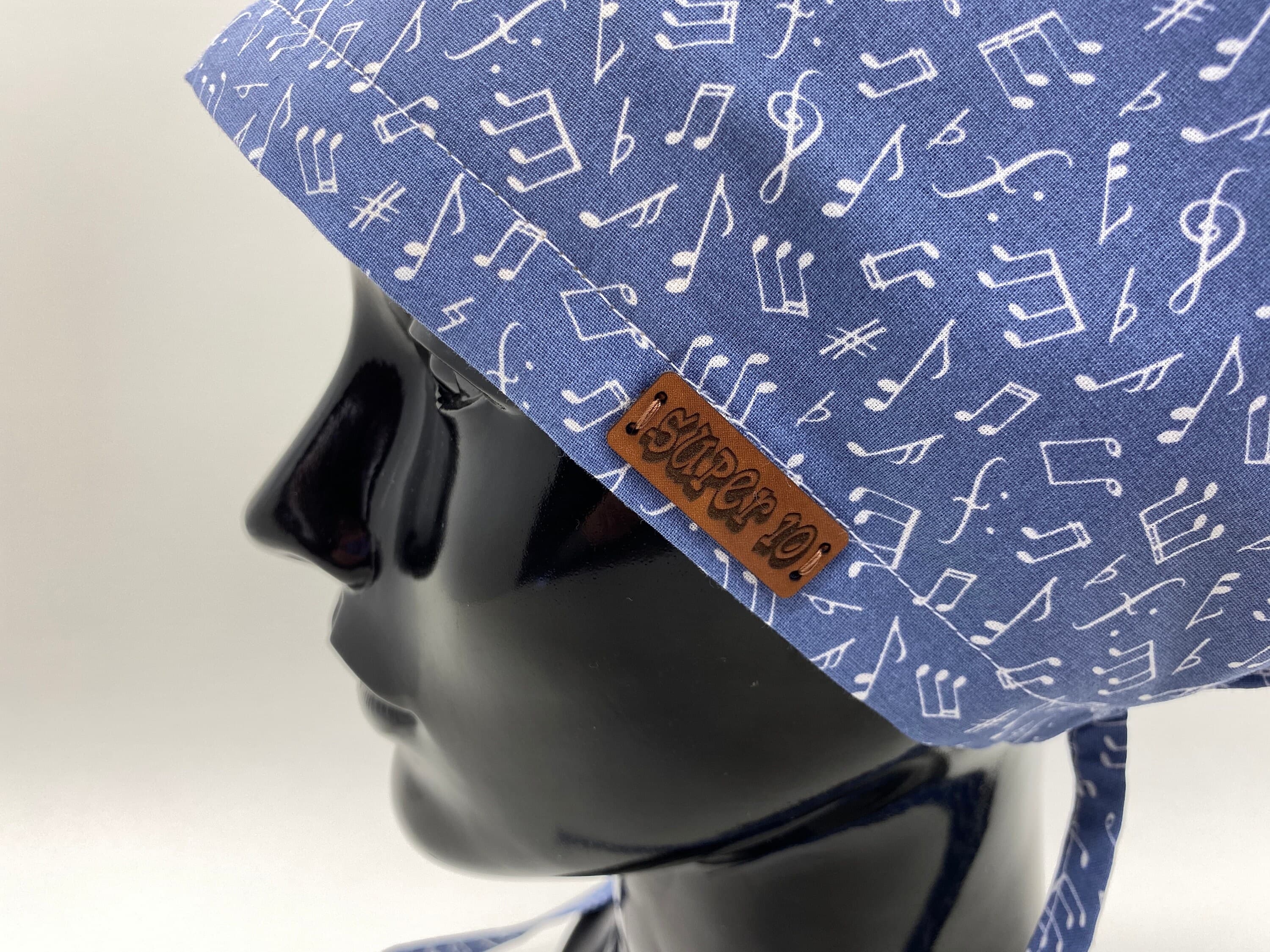 Blue Scrub Cap, Blue Unisex Dentistry Scrub Cap, Cap With Buttons, Musical Surgeon Cap, Scrub Cap Ponytail, Unisex Surgical Cap,      HAT184