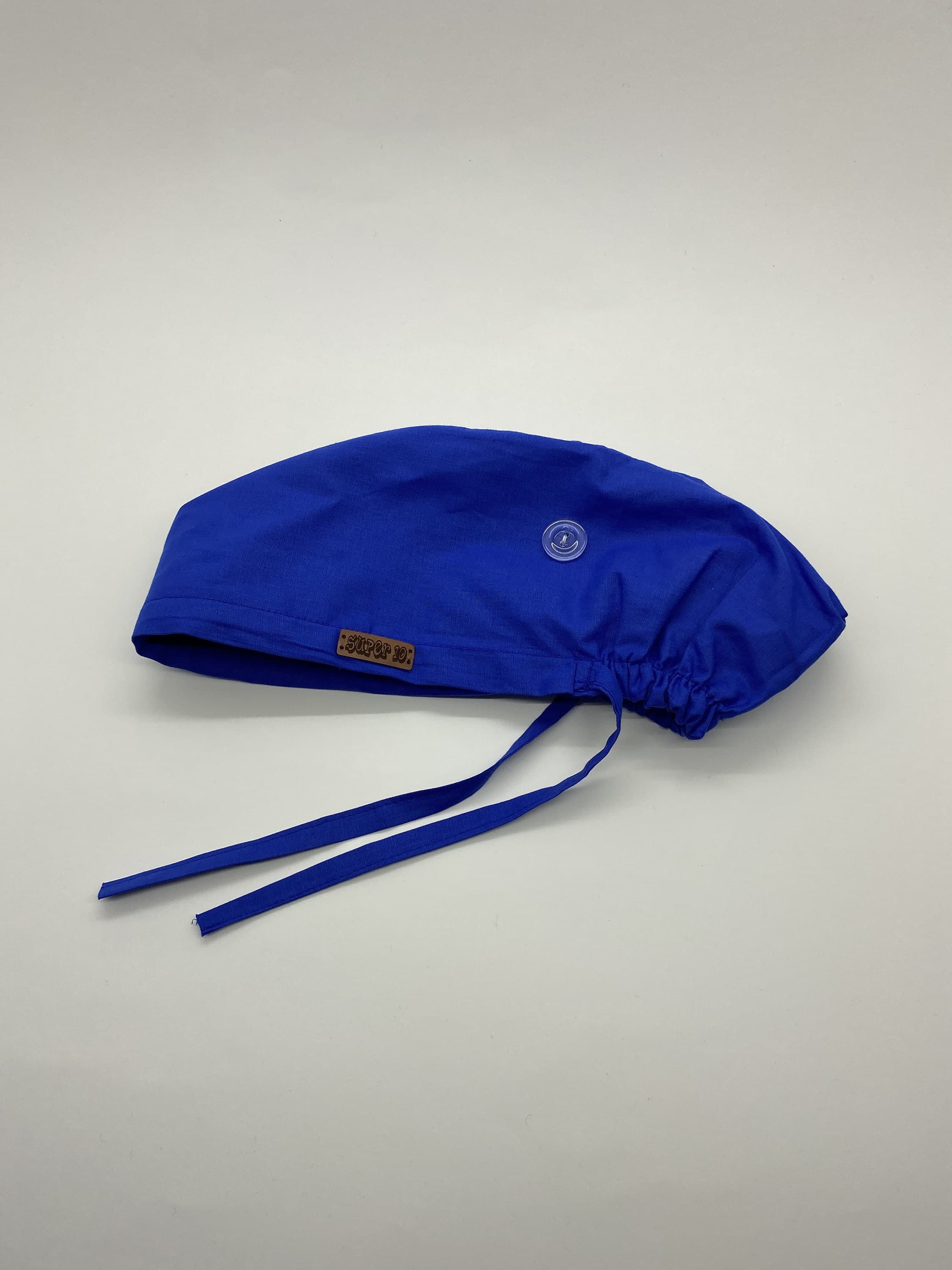 Blue Surgical Scrub Cap Hat with Buttons Bouffant, Surgical Hat for Women with Long Hair, Electrocardiogram Print Cotton Scrub Cap,  HAT200 - image 5