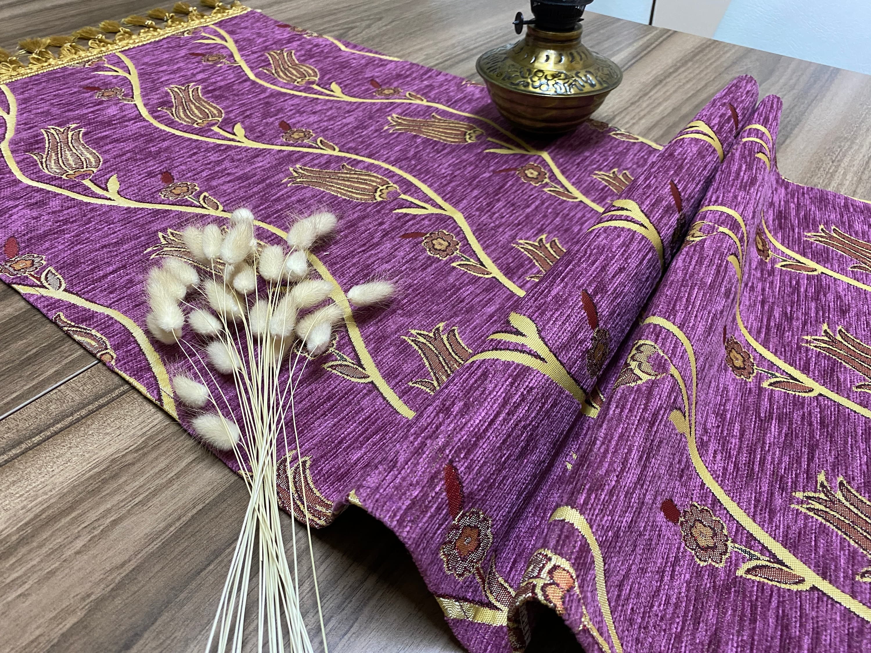 Fuchsia Tulip Pattern Mini Turkish Coffee Table Cloth Runner, Magenta Home Boho Wedding Oriental Table Runner, Diner Table Runner, RNR335 - image 5