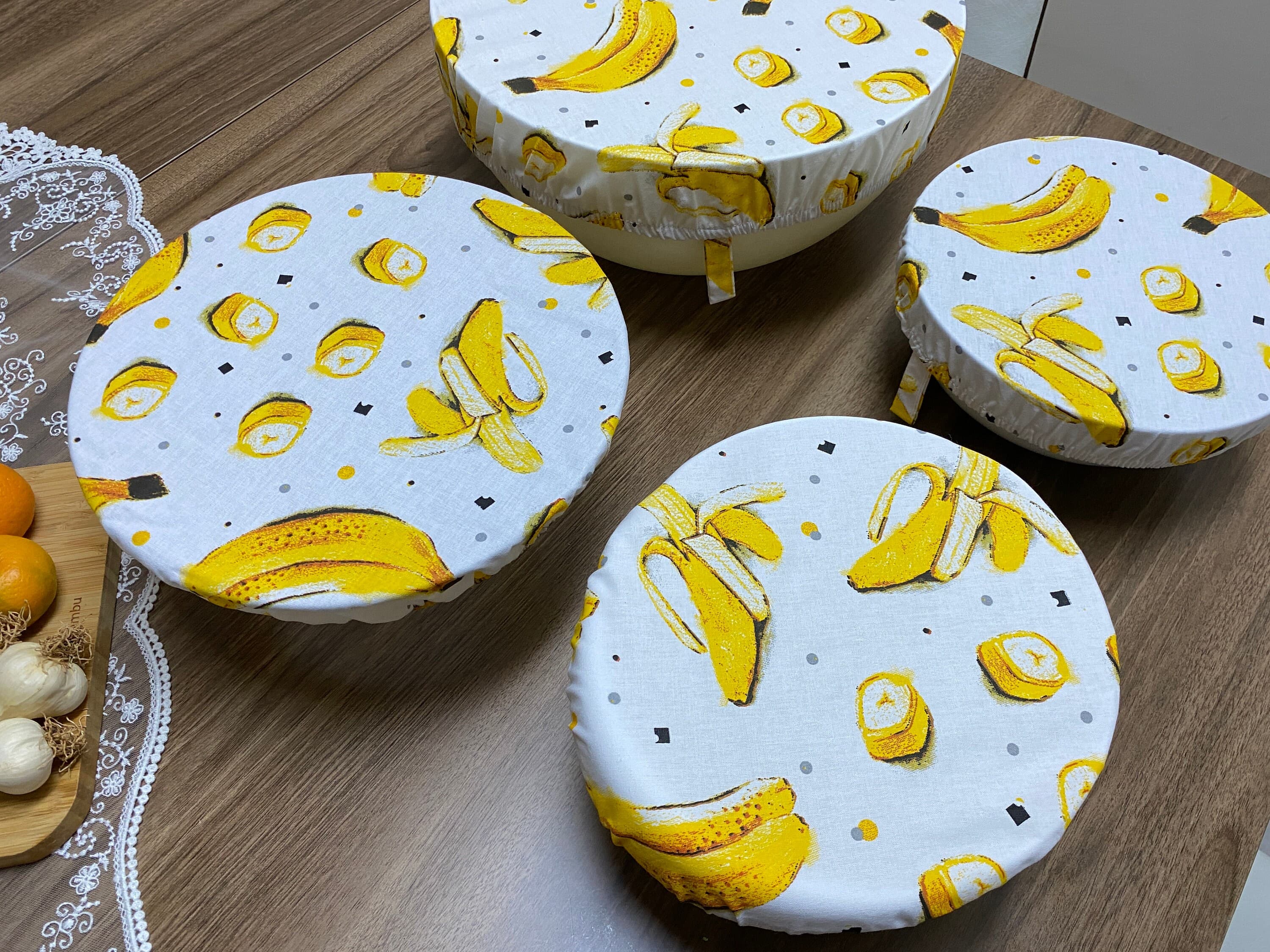 Set Of 4 Adjustable Dish and Bowl Cover,Banana Print, Eco-Friendly Bowl Cover,Reusable Zero Waste Cotton Cover, BC143-SET - image 3