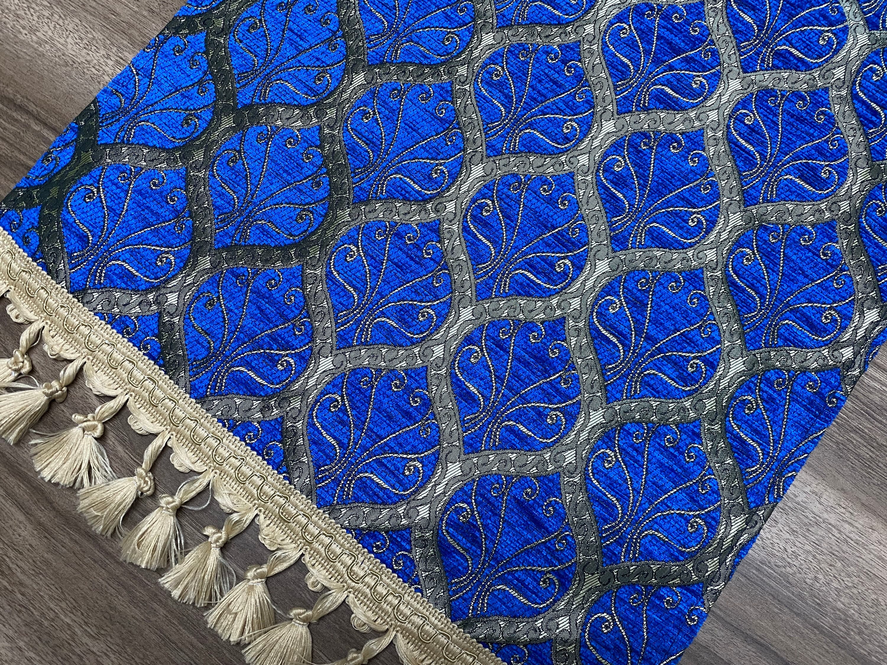 Vibrant Blue Peacock Tail Pattern Turkish Coffee Table Cloth Runner,Home Boho Wedding Oriental Table Runner, Gray Diner Table Runner, RNR421 - image 5