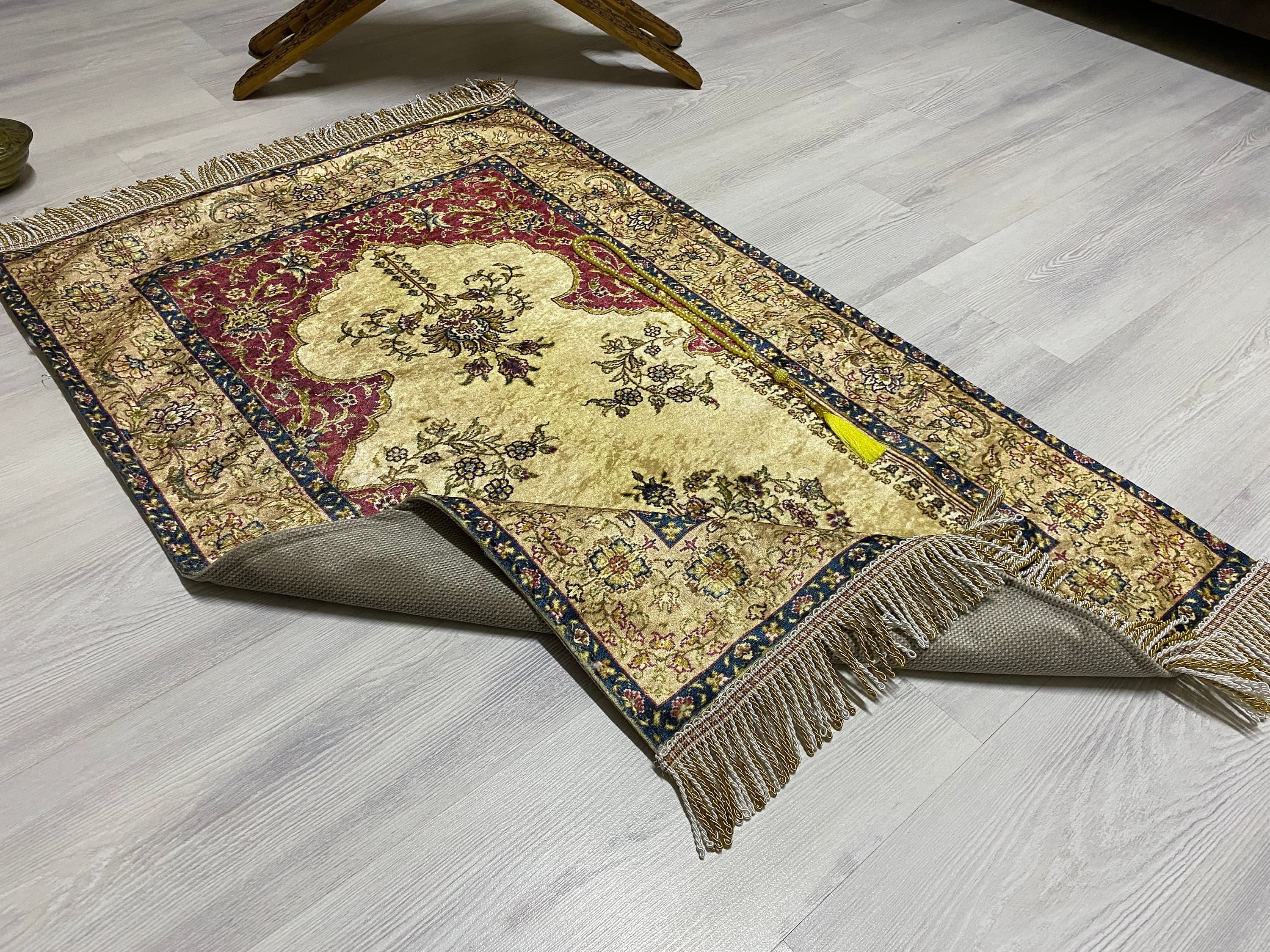 Mustard Prayer Rug, Prayer Mat, Musallah Namaaz Islamic Gift, Eid Hajj Umrah Gift, Janamaz Sejedah Muslim Turkish Rug, RNR485 - image 4