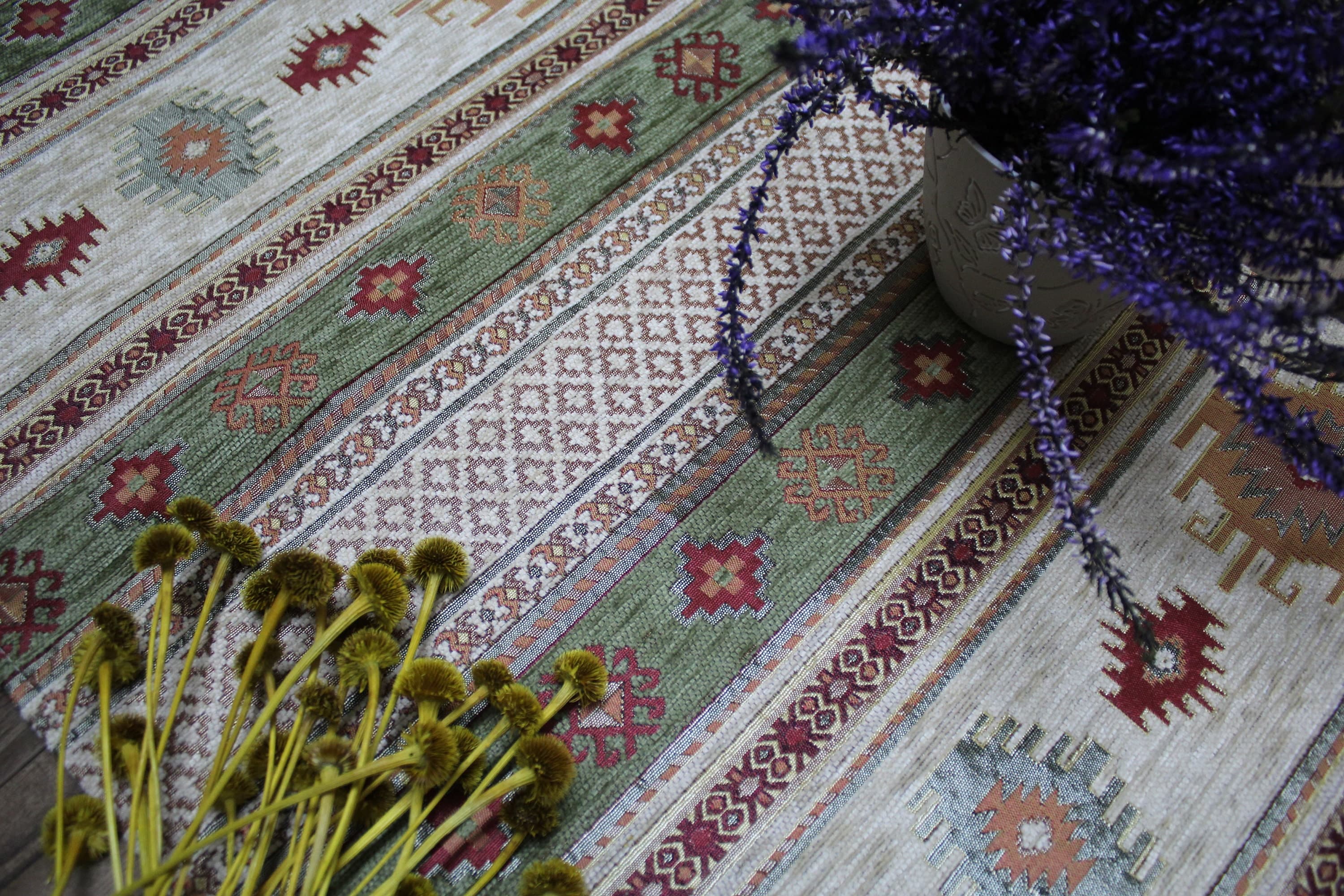 Khaki Turkish  Table Cloth Runner, Cream Boho Table Runner For Wedding, Kilim Design Table Runner, Home Decor, Khaki Home Decor,  RNR138 - image 3