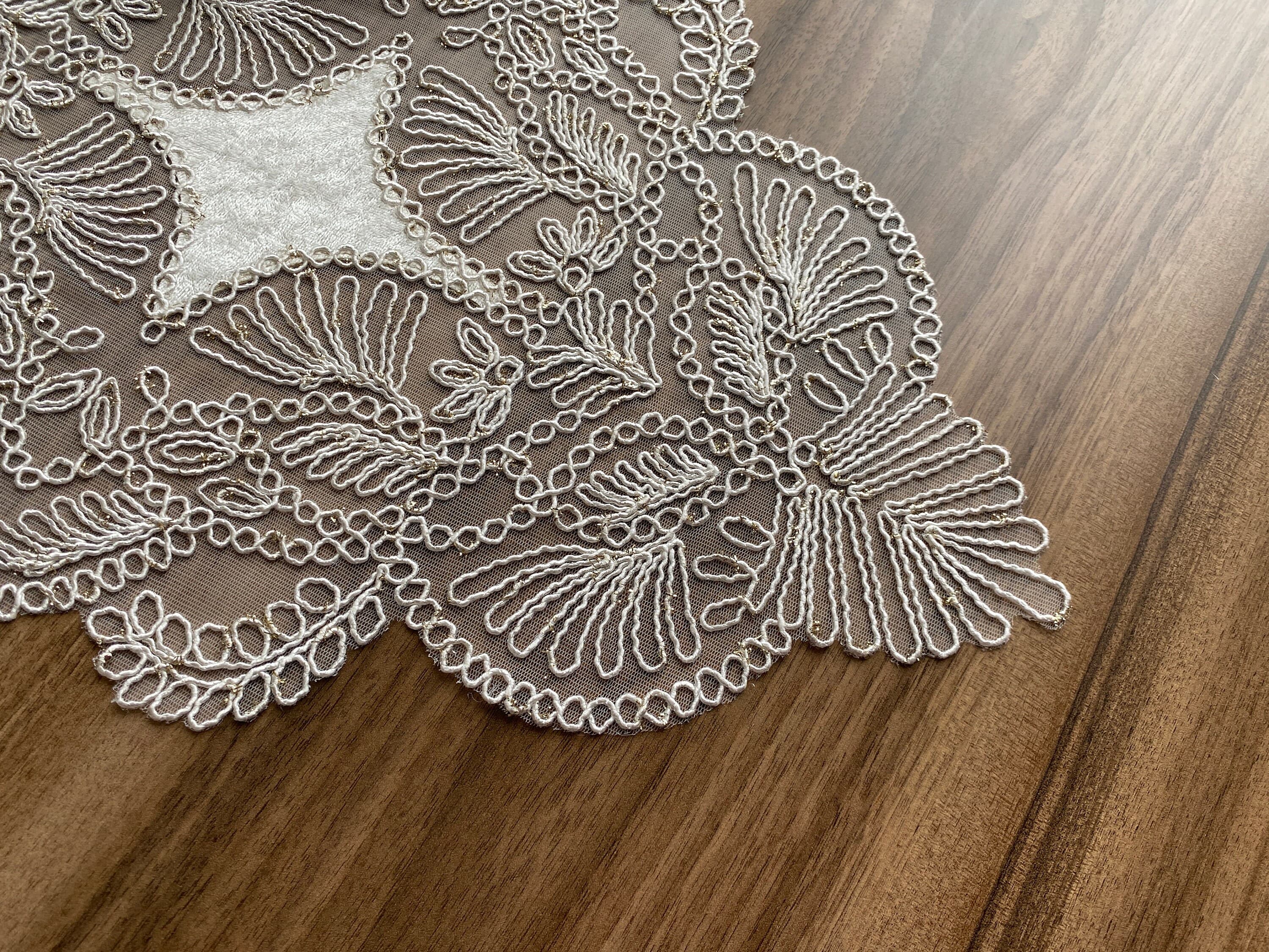 Cream French lace doily placemats, Vintage velvet lace placemats, Dainty lace doily mats, Delicate Antique style lace doily mats,  LC209 - image 5