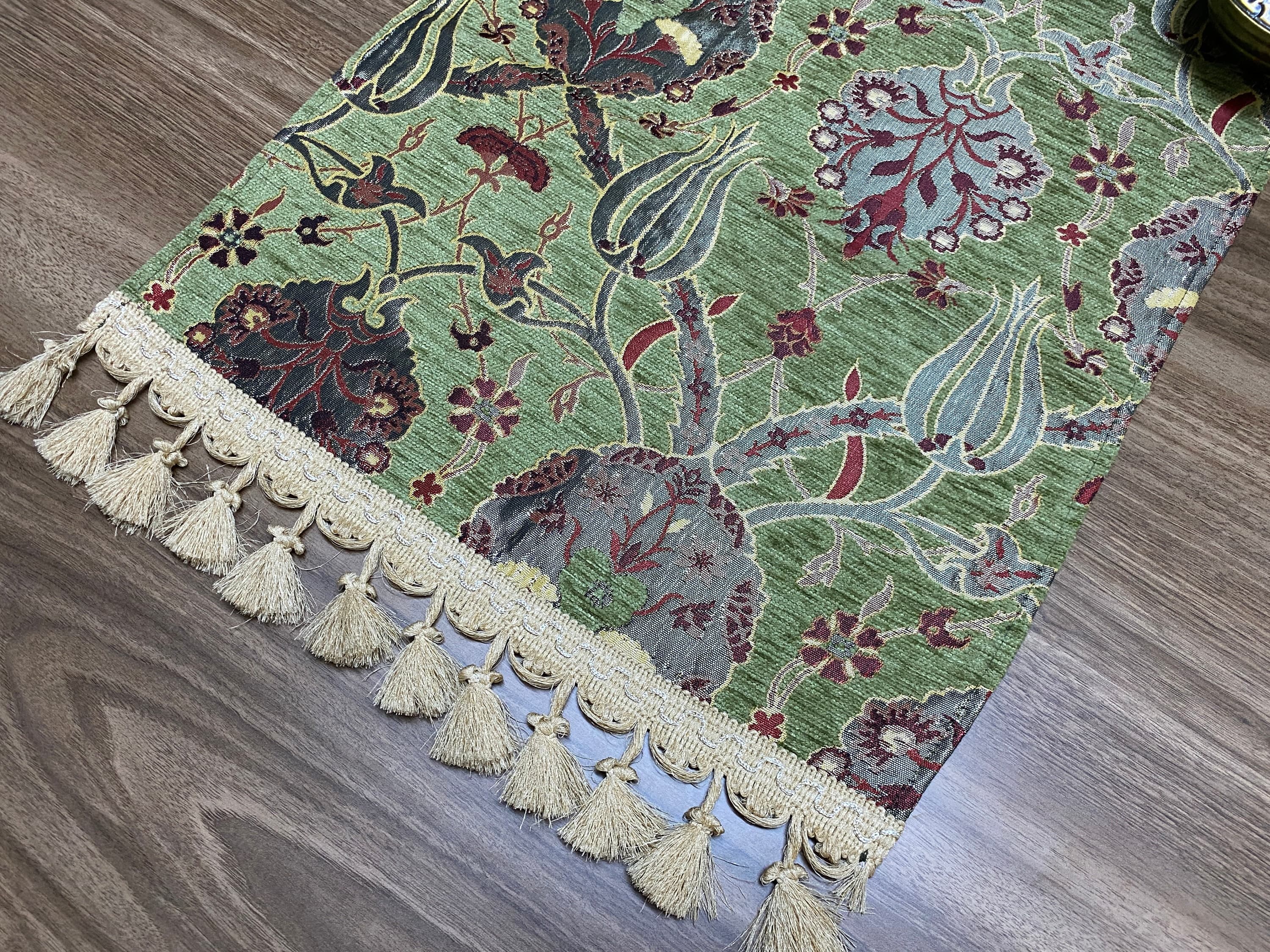 Pistachio Green Tulipl Pattern Mini Turkish Coffee Table Cloth Runner, Home Boho Wedding Oriental Table Runner, Diner Table Runner, RNR325 - image 5