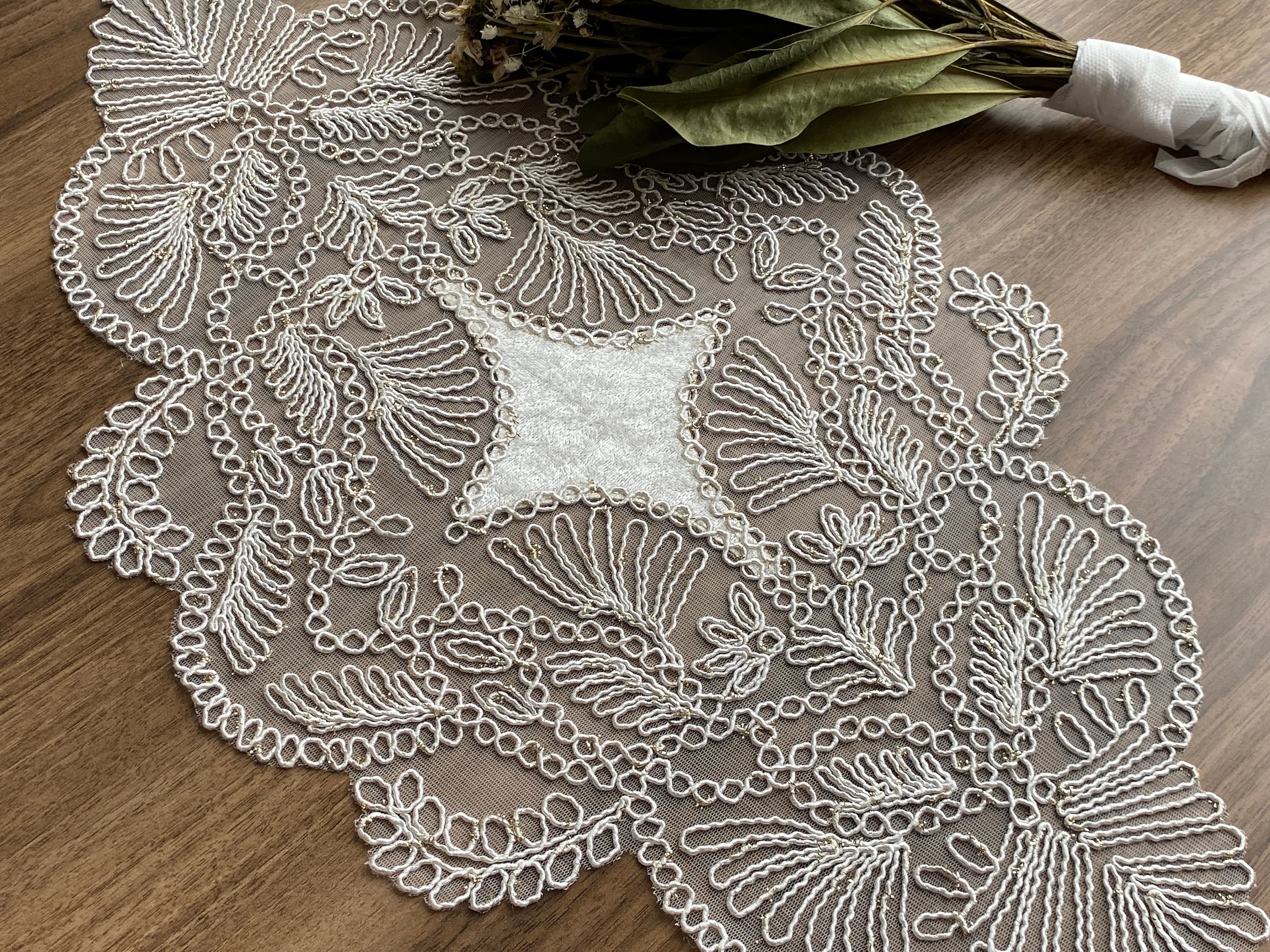 Cream French lace doily placemats, Vintage velvet lace placemats, Dainty lace doily mats, Delicate Antique style lace doily mats,  LC209 - image 3